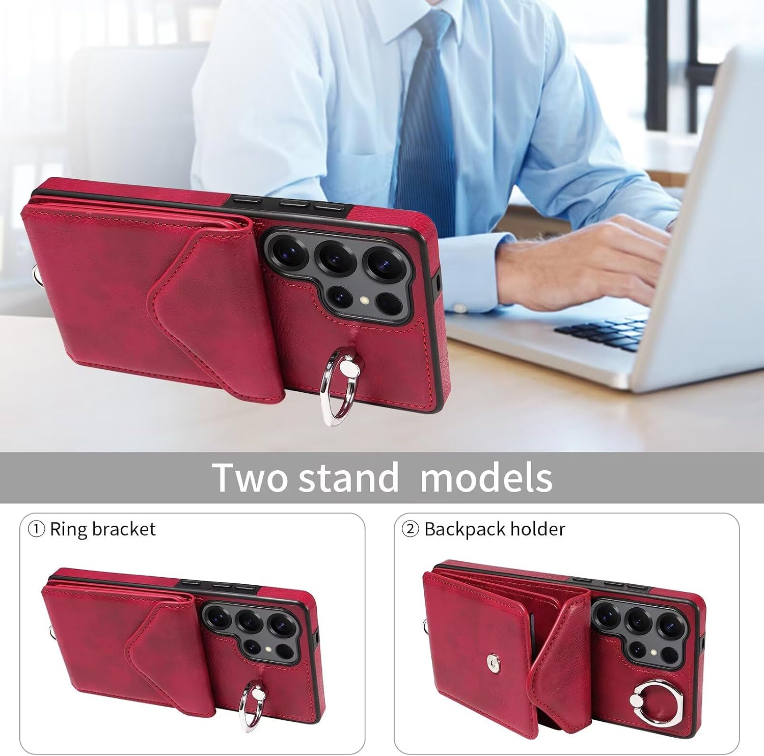 Compatible with Samsung Galaxy S25 Ultra Wallet Case, Premium PU Leather with 5 Card Slots Durable Ring Holder Phone Case with Strap, Ejector Pin & SIM Card Storage, Protective Shockproof Phone Cover