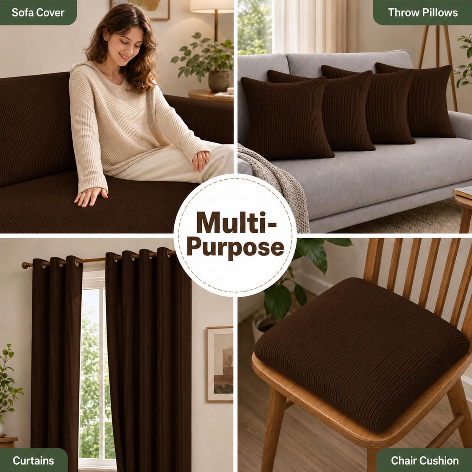 Tissu velours côtelé au mètre - 500 x 140 cm - Tissu d'ameublement - Pour bricolage, couture, artisanat, meubles, canapé, taies d'oreiller, vêtements (marron foncé)