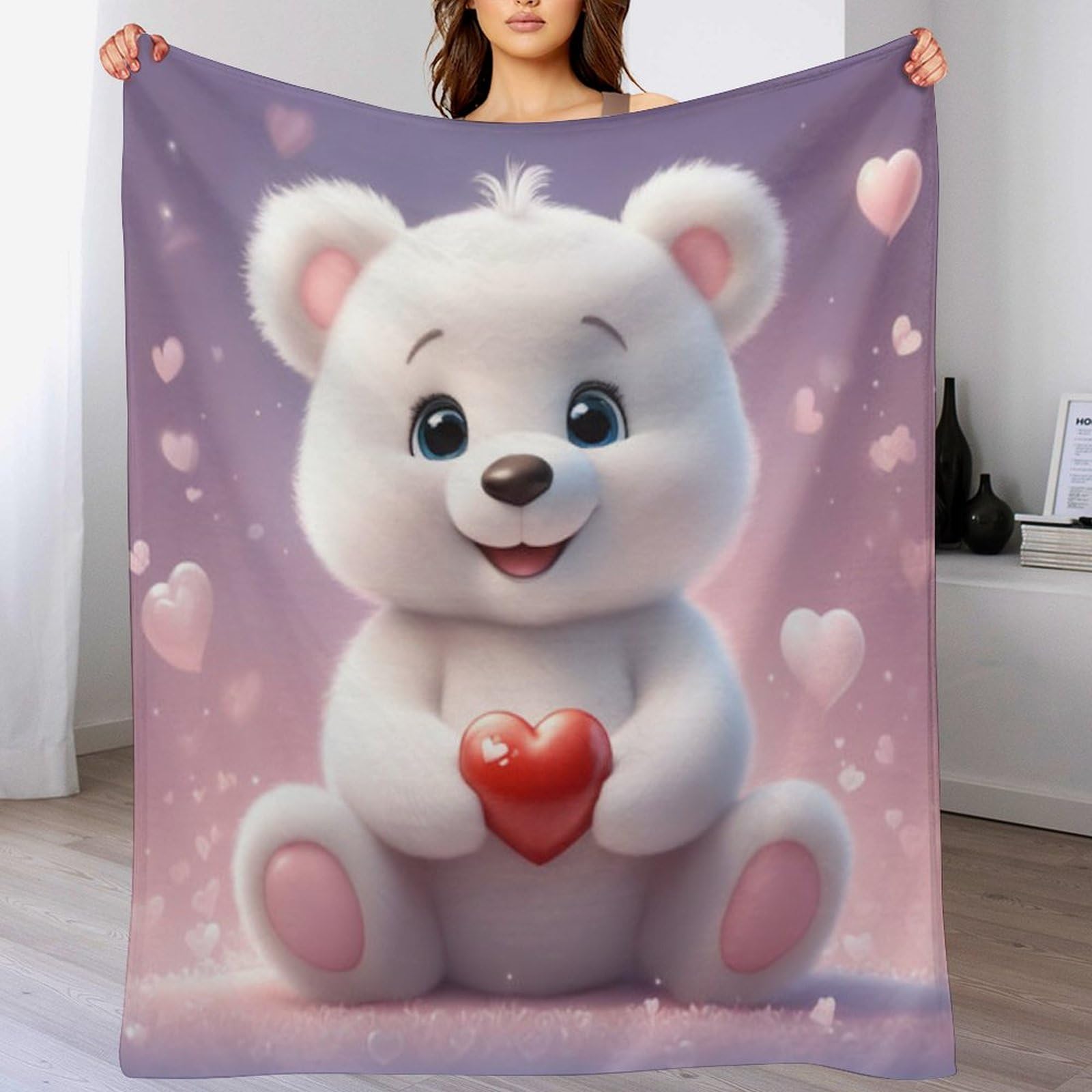 Couverture en flannel super doux ours mignon plaid polaire peluche