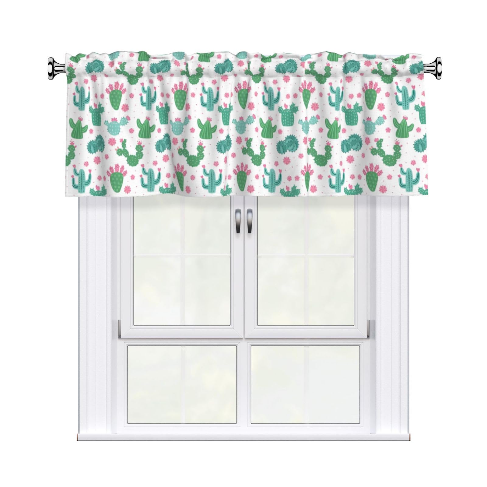 WHJSSF Cute Cactus Seamless Illustration Prints Housewarming Gift – Peach Skin Window Valance 54x18 for a Cozy Kitchen Refresh