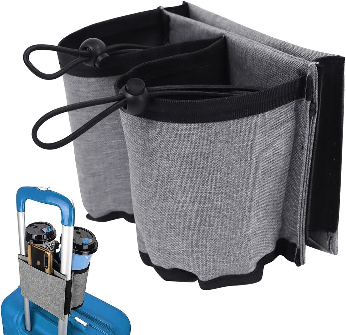 1 porte-gobelet de valise, accessoires de bagages, sac de rangement à suspendre, porte-bouteille de valise, avec 3 poches, convient comme cadeau de voyage pour les passagers, les agents de bord et les