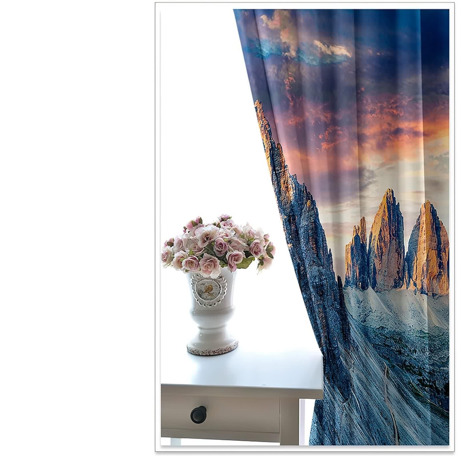 Verdunklungsvorhänge Wohnzimmer, Gardinenstoff Vintage Graubraun Polyester Berglandschaft Dekoration 2er Set B 86 x H 183 cm