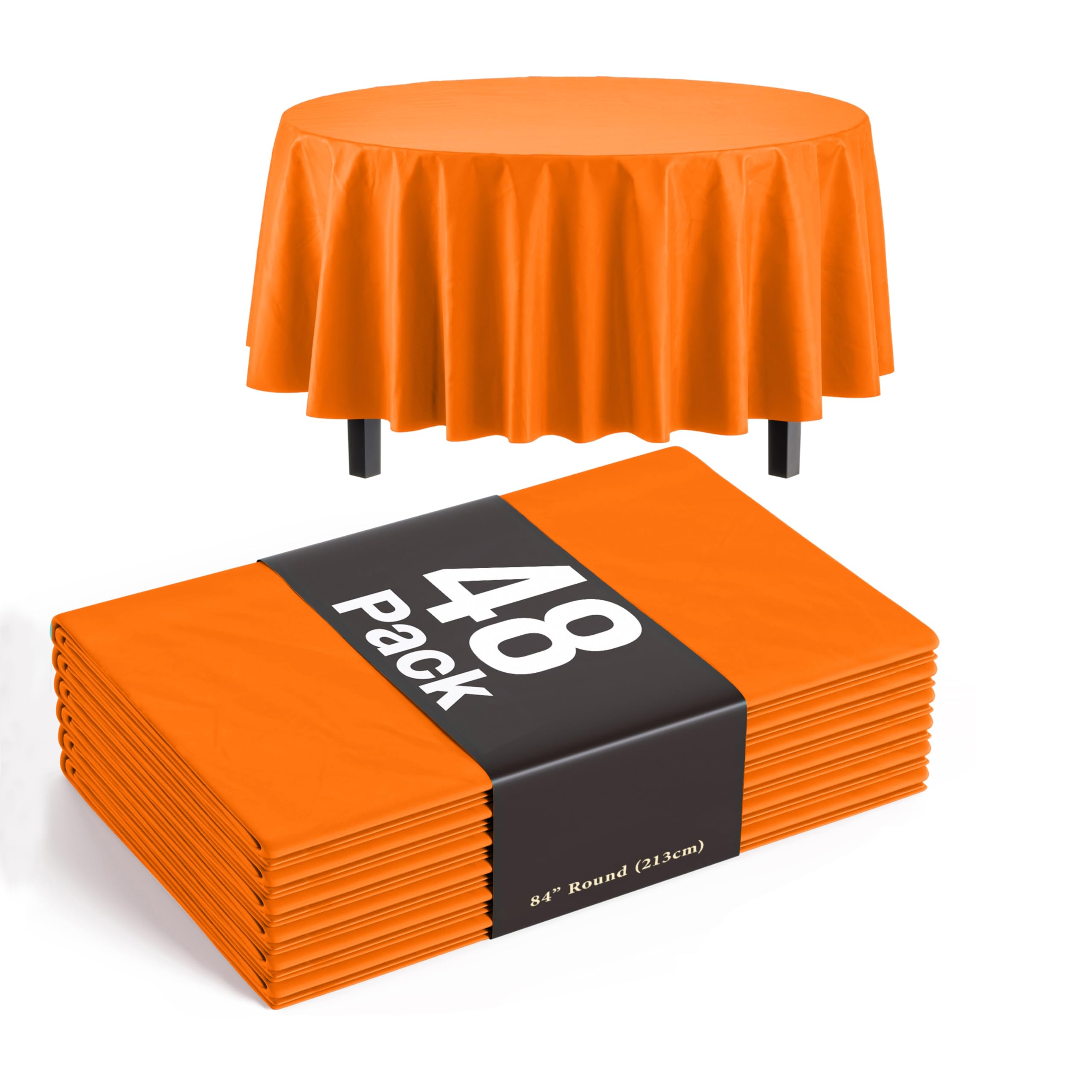 Party Solids Manteles redondos de plástico desechables, color naranja, paquete de 48 unidades, 84 pulgadas, manteles redondos desechables, manteles de plástico para interiores y exteriores