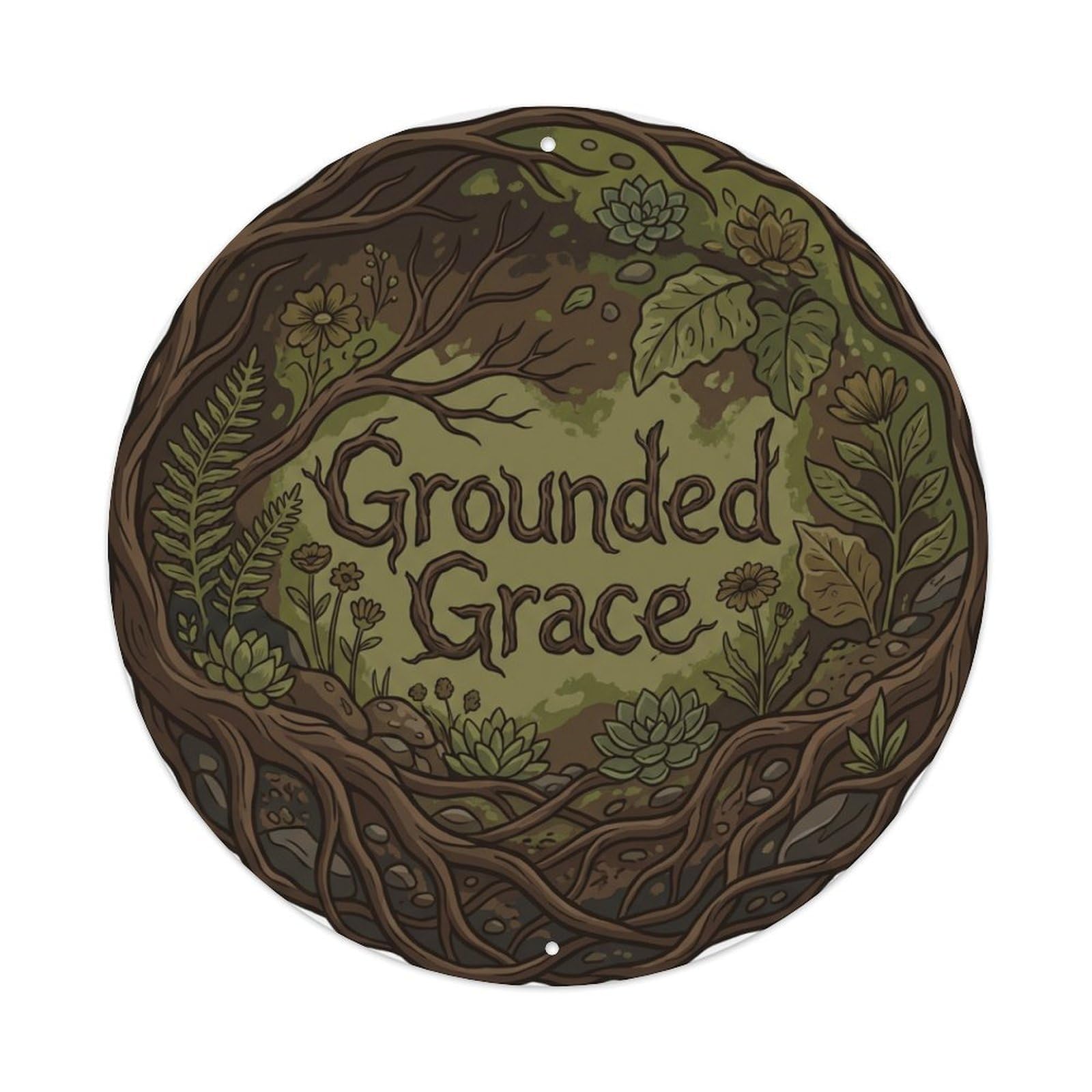 Earthy She Shed Floral Grounded Grace Metal Tin Sign