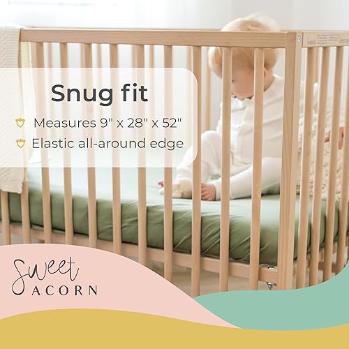 Miniatura 5 de Sábanas ajustables para cuna, ropa de cama de punto de jersey de algodón orgánico, se adapta a colchones estándar de cuna de bebé, 9 x 28 x 52
