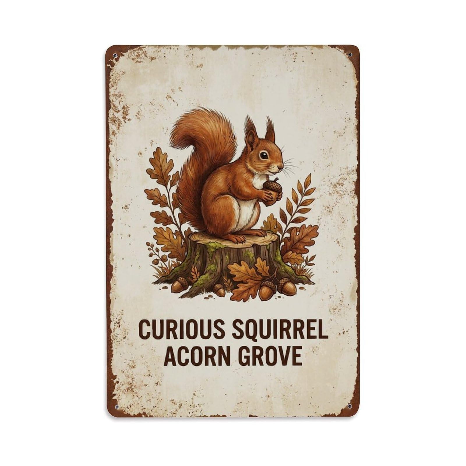 Okngb Style Retro Squirrel Wildlife Saying Vintage Nostalgic Rustic Metal Tin Sign Plaque Wall Decor For Cafe, Man Cave, Club Bar, Office, Home Garden Round Metal Poster 8X12inch