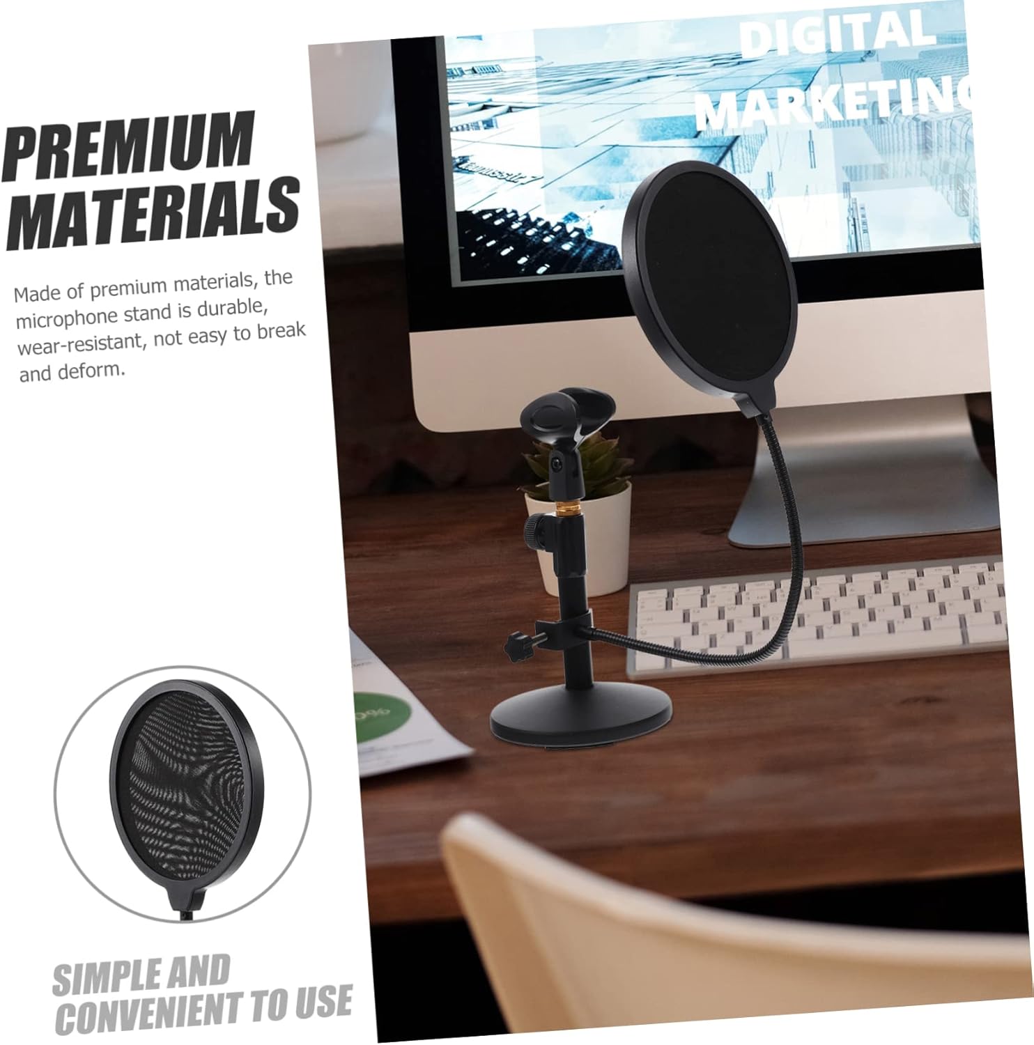 BESPORTBLE 1set Adjustable Desktop Mic Stand Filter Microphone Mount for Streaming Podcasting and Vocal Recording Sturdy Design Telescopic Height and Features