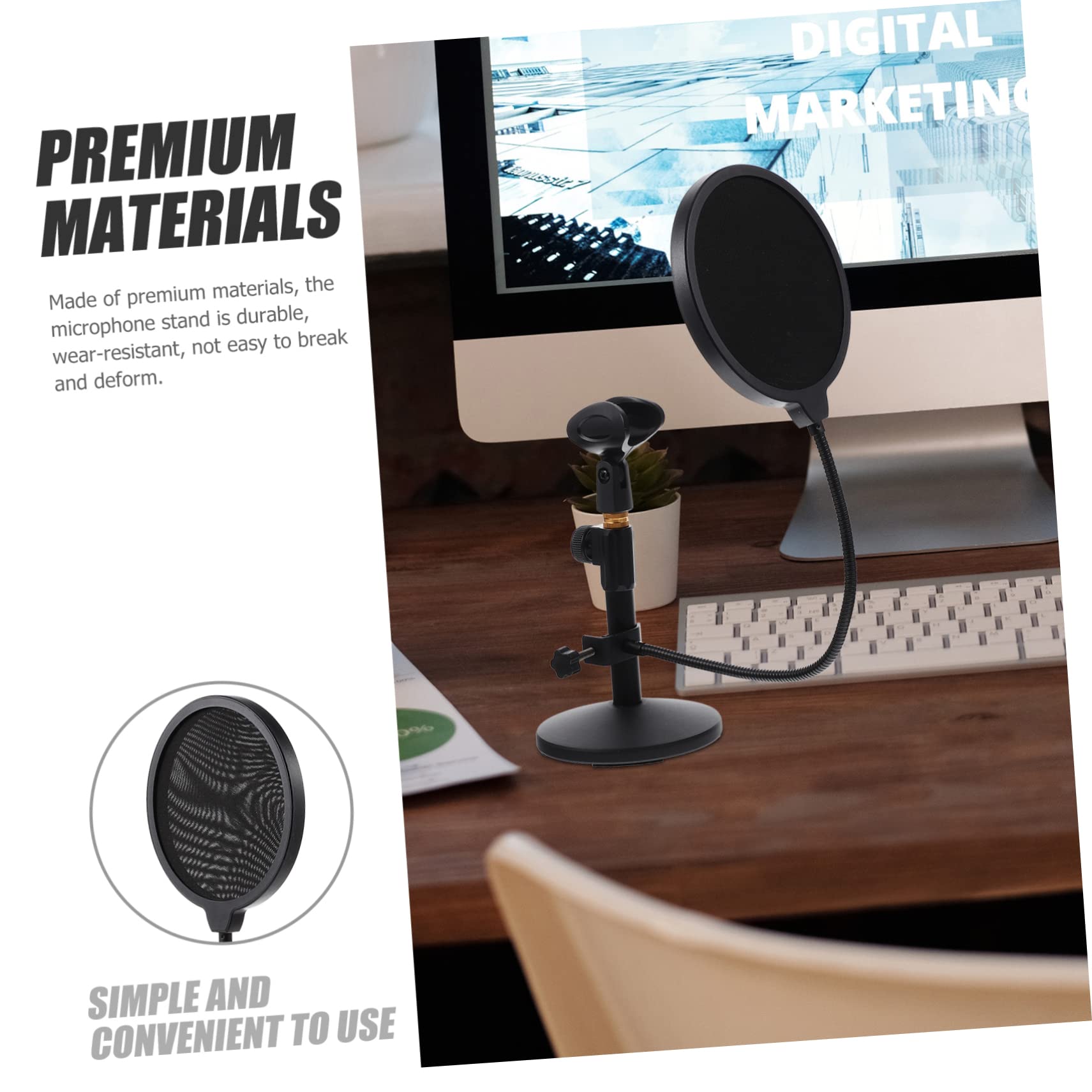 Soporte para Micrófono de Escritorio con Base Metálica Redonda, Diseño Estable y Protección contra Saliva y Polvo, Adecuado para Podcasting y Transmisiones en Directo