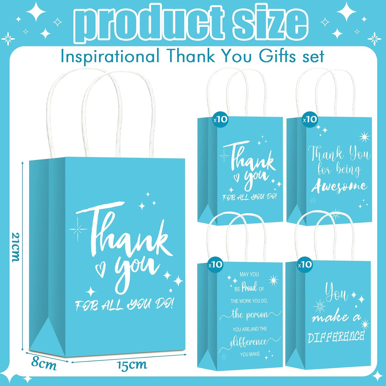 Gueevin 40 Pcs Employee Appreciation Gifts Bulk Thank You Bags CNA Gift Bags Bulk Paper Snack for Staff Teacher Team End of The Year Staff(Appreciation,Turquoise)