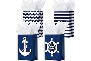 16 Pack Sailor Party Bags with Handles, Anchors, and Tissue Paper