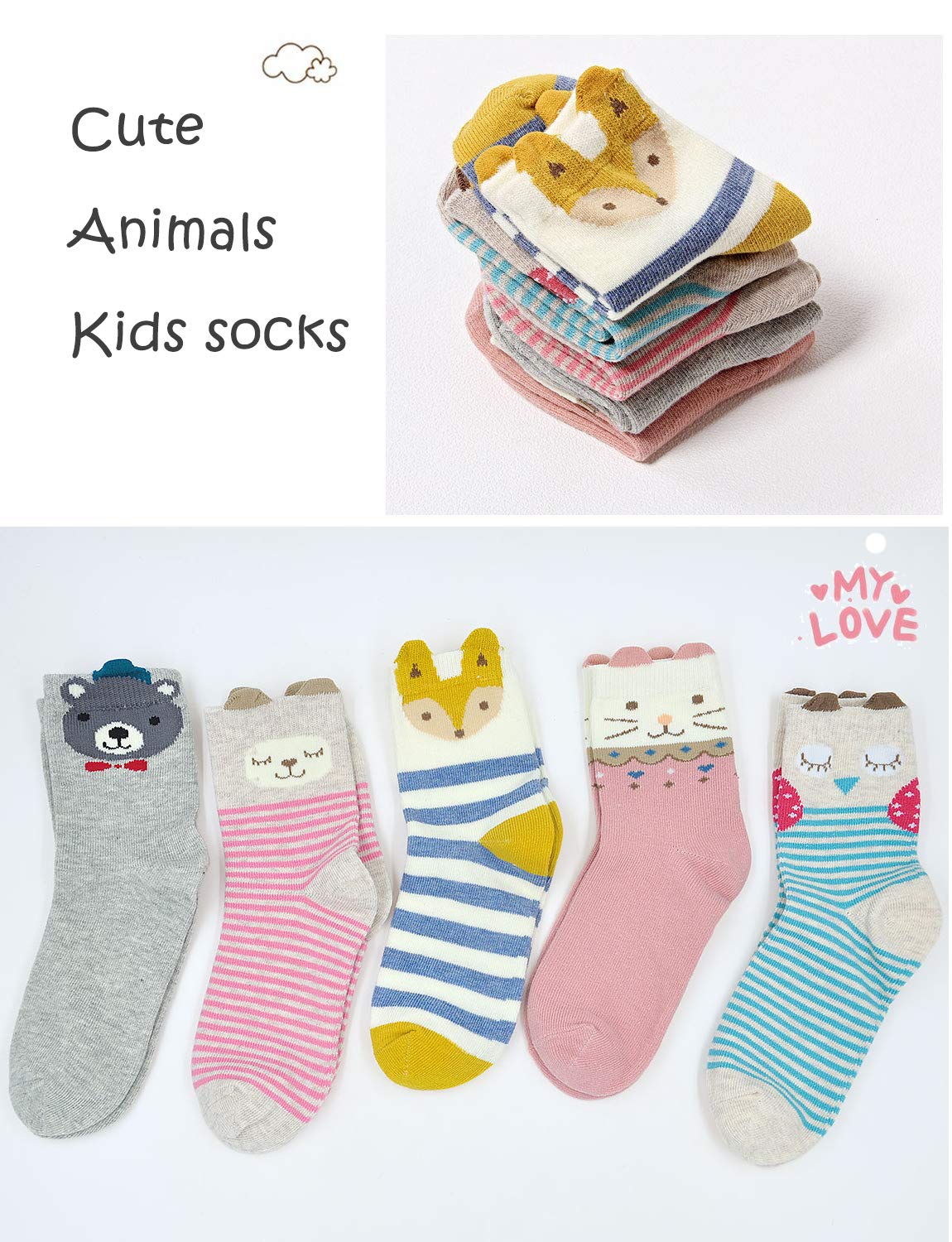 Artfasion Calcetines de algodón para niños: bonitos calcetines de dibujos animados, suaves, divertidos, transpirables, para niños y niñas
