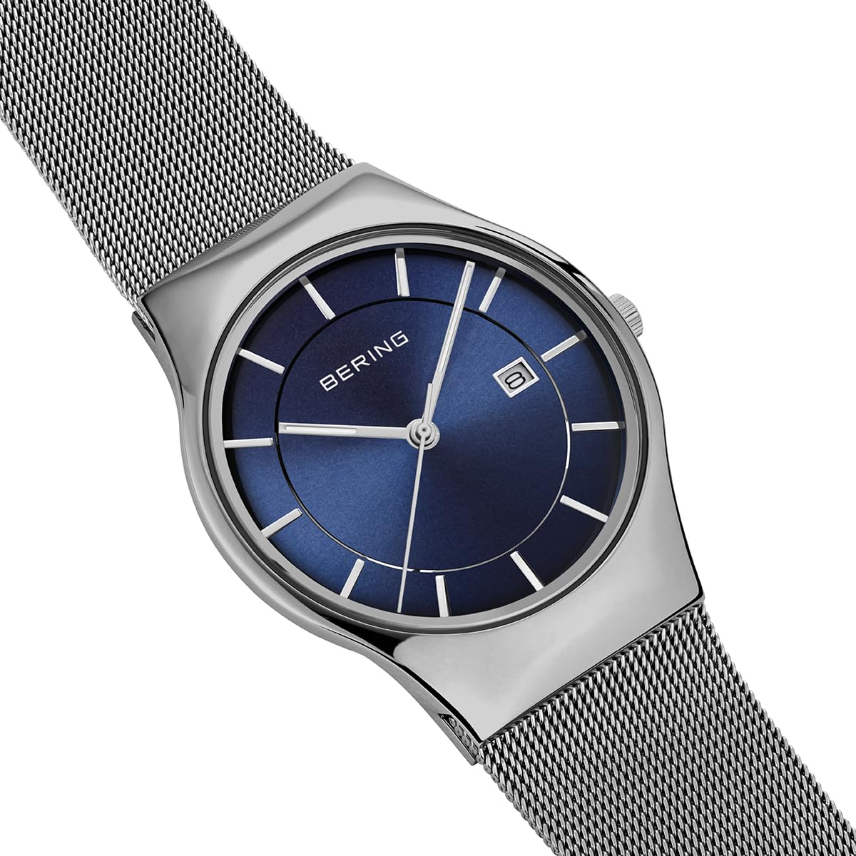 Bering Herren Quarz Uhr | Armbanduhr 40 mm Edelstahlgehäuse und Zifferblatt | Milanaisearmband | Saphierglas | 3 ATM
