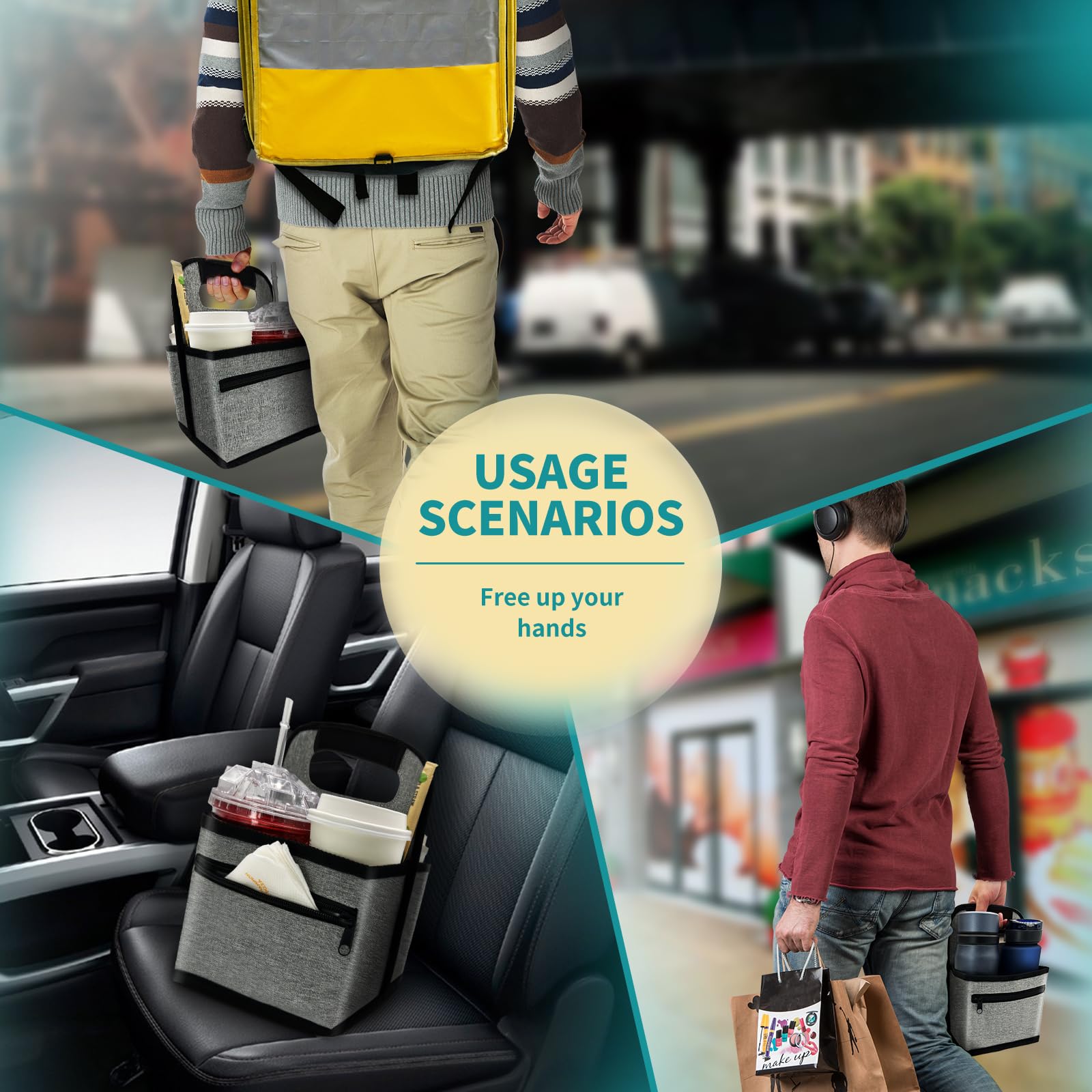 Reusable Coffee Cup Or Cans Carrier, Take Out Cup Holder, Handle Tote - View #4