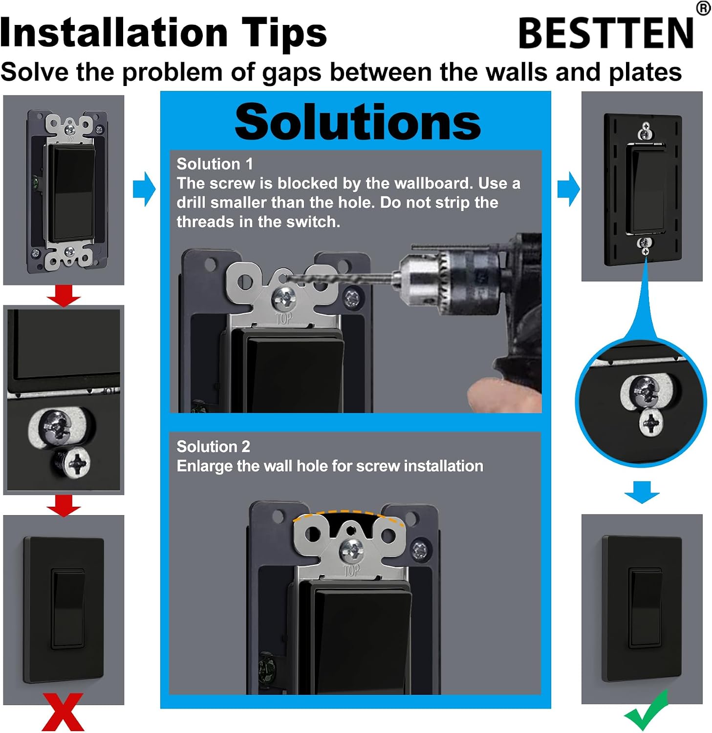 BESTTEN 2 Pack 3-Gang Gloss Black Screwless Wall Plate, Decorator Outlet Cover, Decorative Switch Plate, Decor Switch Plate, Unbreakable Polycarbonate Wallplate