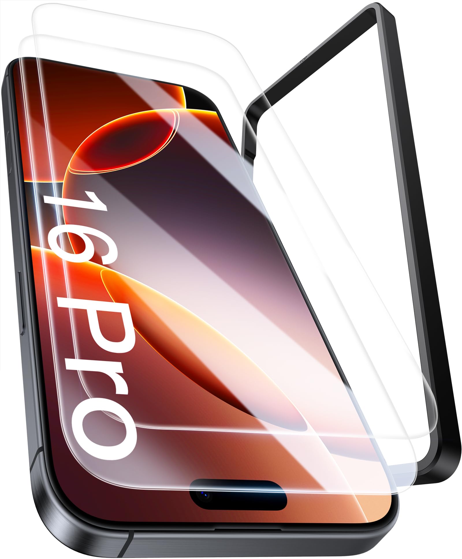 Vihibii for iPhone 16 Pro 6.3" Screen Protector, with Installation Frame, 9H Hardness & Military Grade Shatterproof & Sensitive Touch, Durable Anti-Scratch HD Clear Tempered Glass Film - [2 Pack]