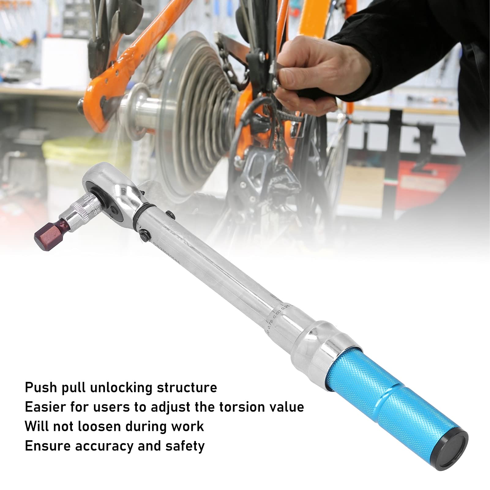 Tyenaza Juego de llaves de torsión Kit de mantenimiento de bicicleta preestablecido 2 direcciones ajustable 1/4 pulg. 5-25 N.m ZTY-21