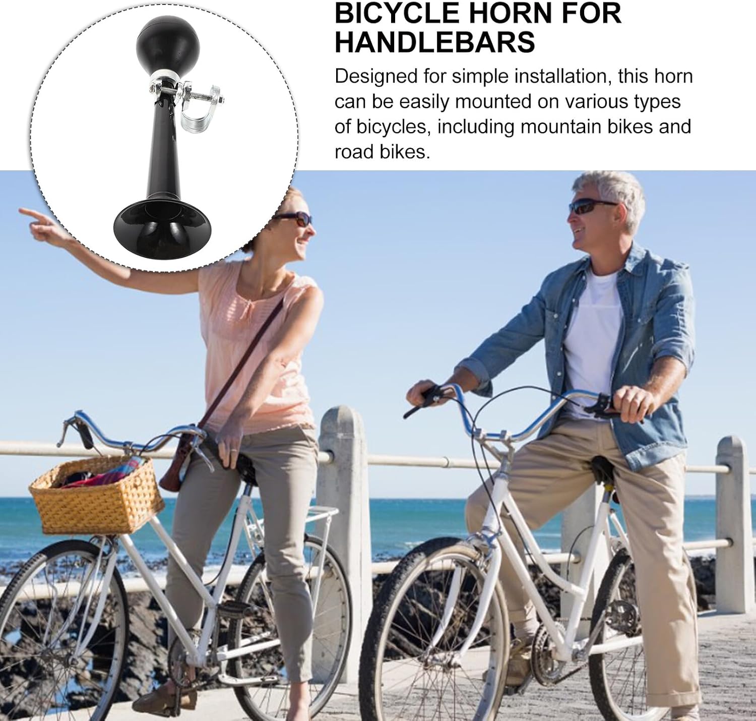 LABRIMP Bike Air Horn Bicycle Horn Metal Loud 9-inch Squeeze Tone for Mountain Bikes Cycling Safety Accessories Black