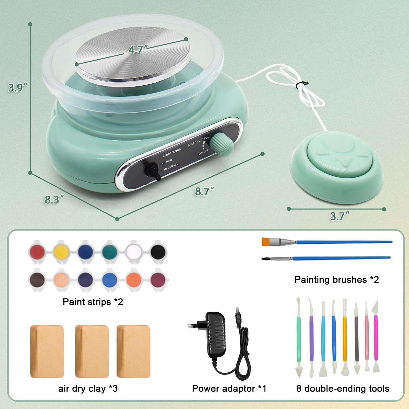 fisca Mini-Töpferscheibe, 4,7" Töpferscheibe für Kinder, Jugendliche und Erwachsene Anfänger, Plug-In-Motor, 1,32 lbs luftgetrockneter Ton, Bastelset für DIY, Keramikarbeiten und Kunstschaffen