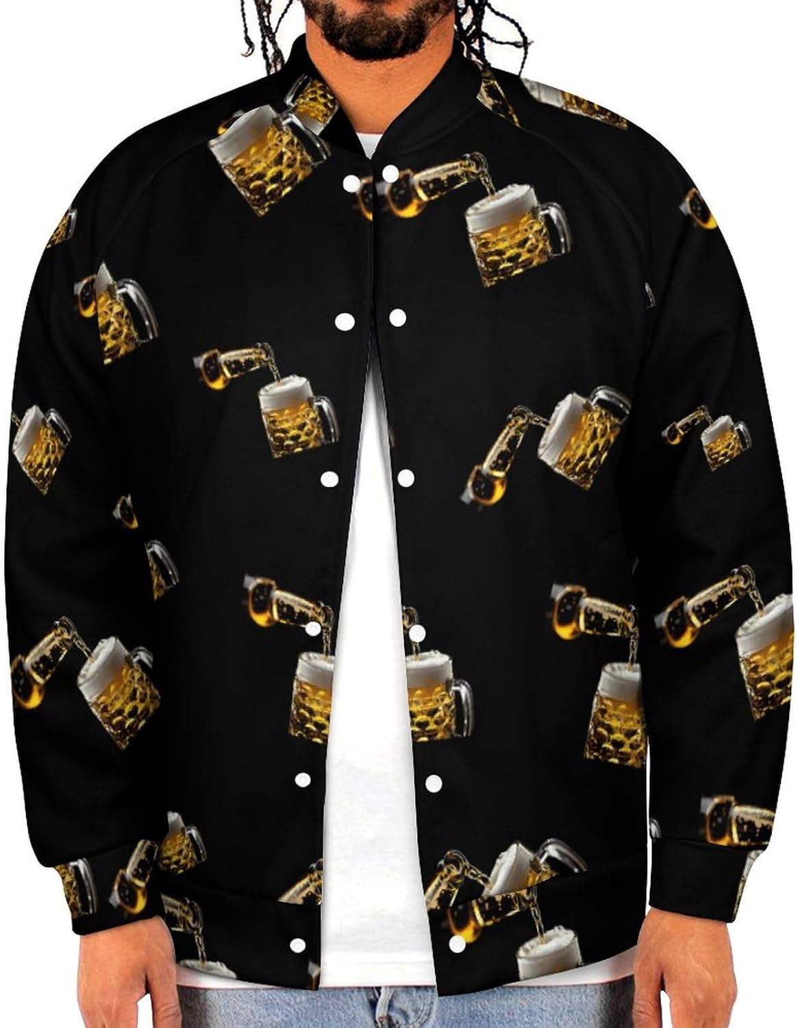 For The Love of Beer Novelty Men's Baseball Jackets Causal Sweatshirt Button Top Long Sleeve Coat