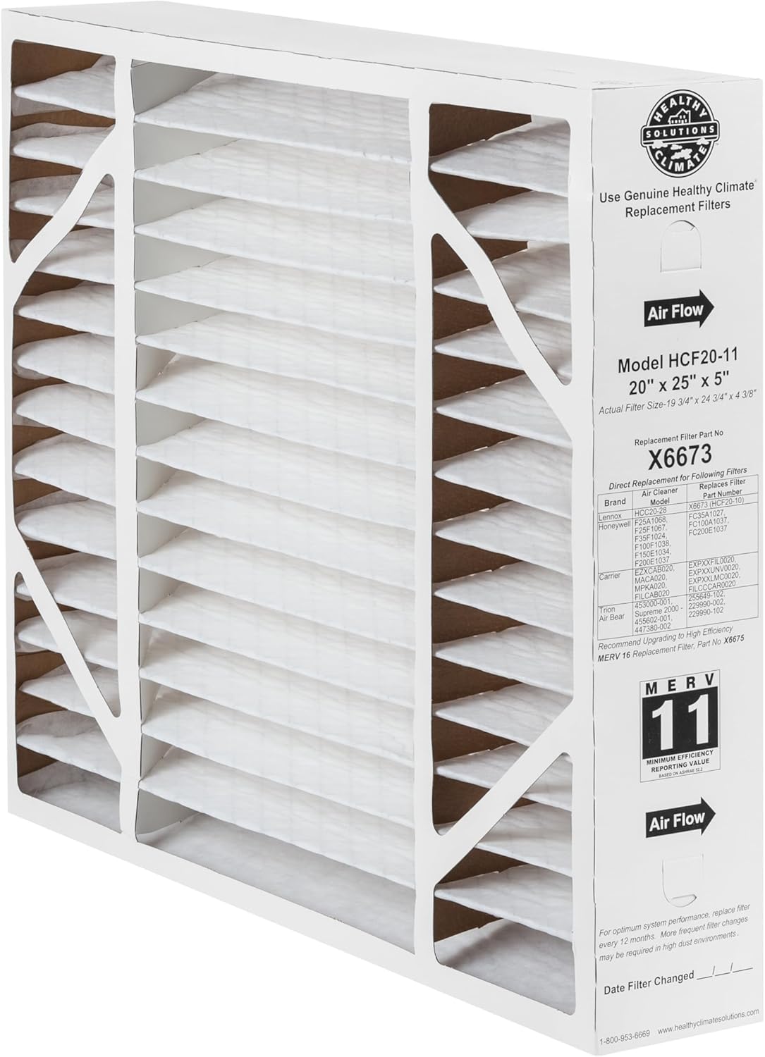 X6673 Furnace Filter | Actual Size: 19-3/4" x 24-3/4" x 4-3/8" (20x25x5) | MERV 11 | Pack of 1