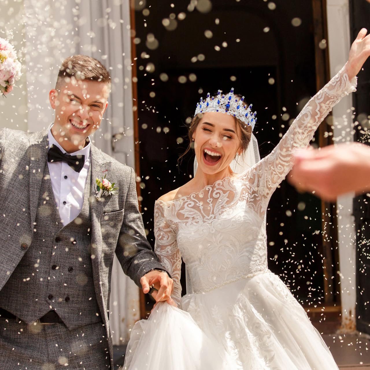 ULTECHNOVO Corona per donne di cristallo principesse diademi strass regina fascia per capelli da sposa per compleanno, ballo di fine anno, cerimonia, accessori di scena (blu)