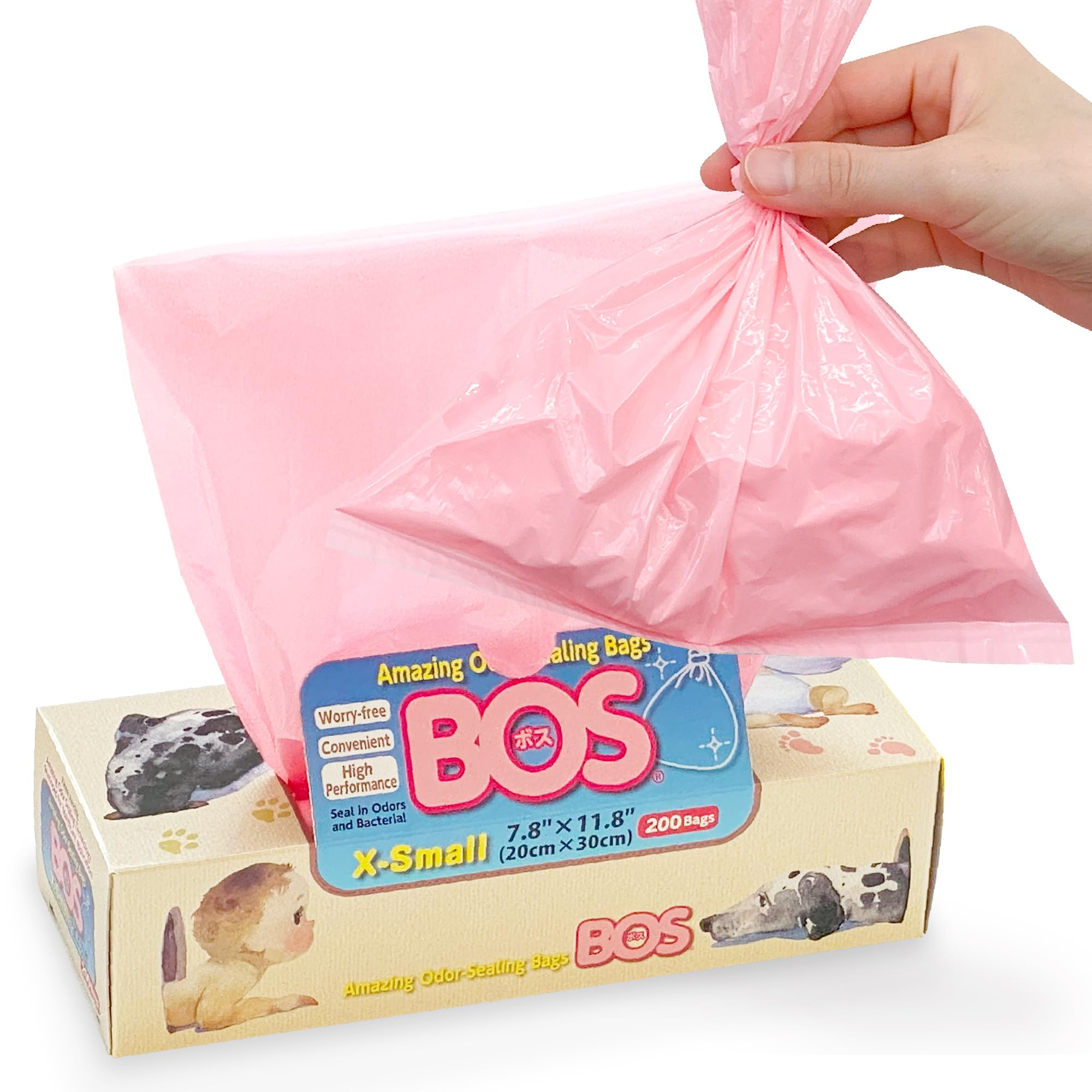 BOS, Amazing Odor-Sealing Disposable Bags (200 Bags) [Size: XS (previously called "S"), Color: Pink] --PRODUCT REVISION-- The size description has been changed. (No change with the bag dime-image-27