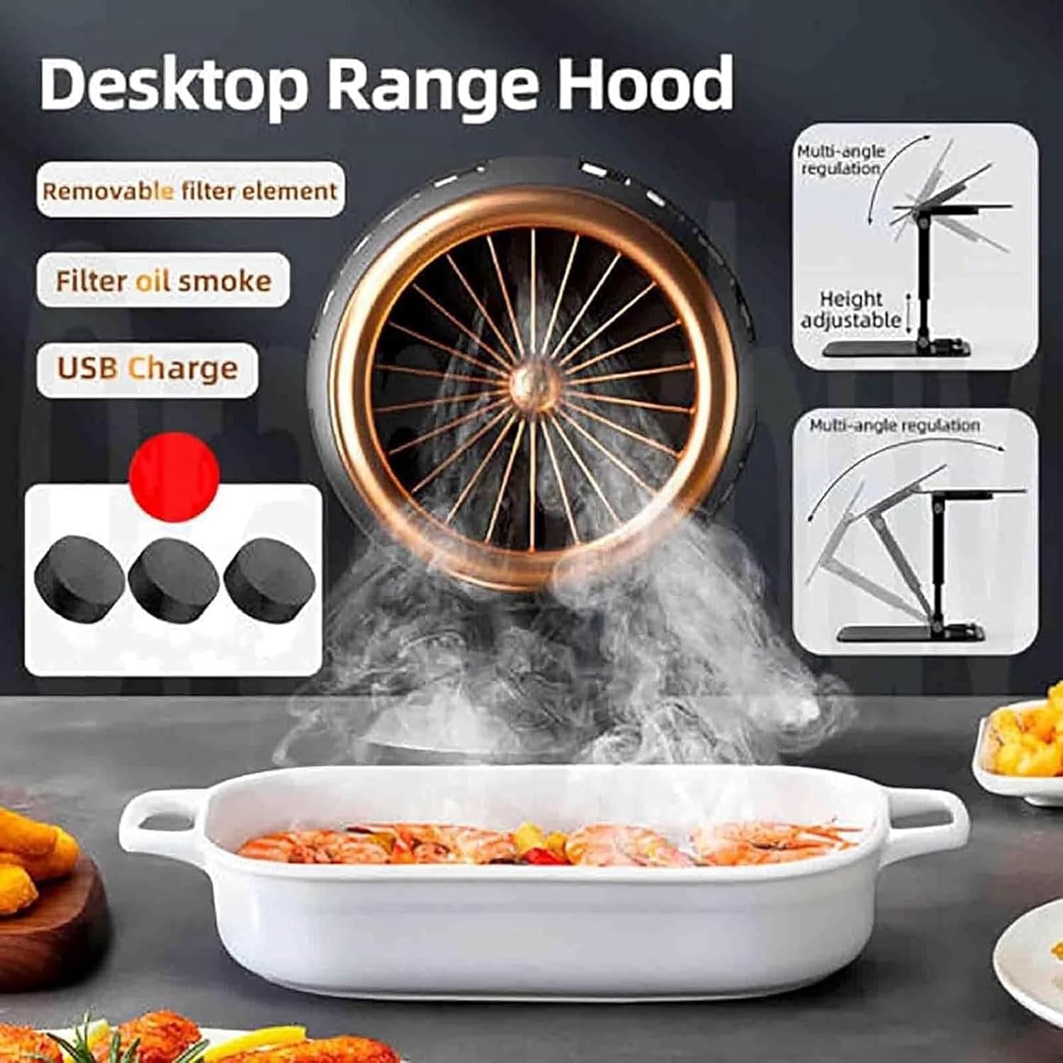 Portable Smoke Purifier, 2025 Upgraded Smoke Filter Smoke Purifier Fan for Smoking Indoors Range Hood with 10pc Replaceable Activated Carbon Filter Cotton Indoor Kitchen Mini Fan Range Hood (Beige)
