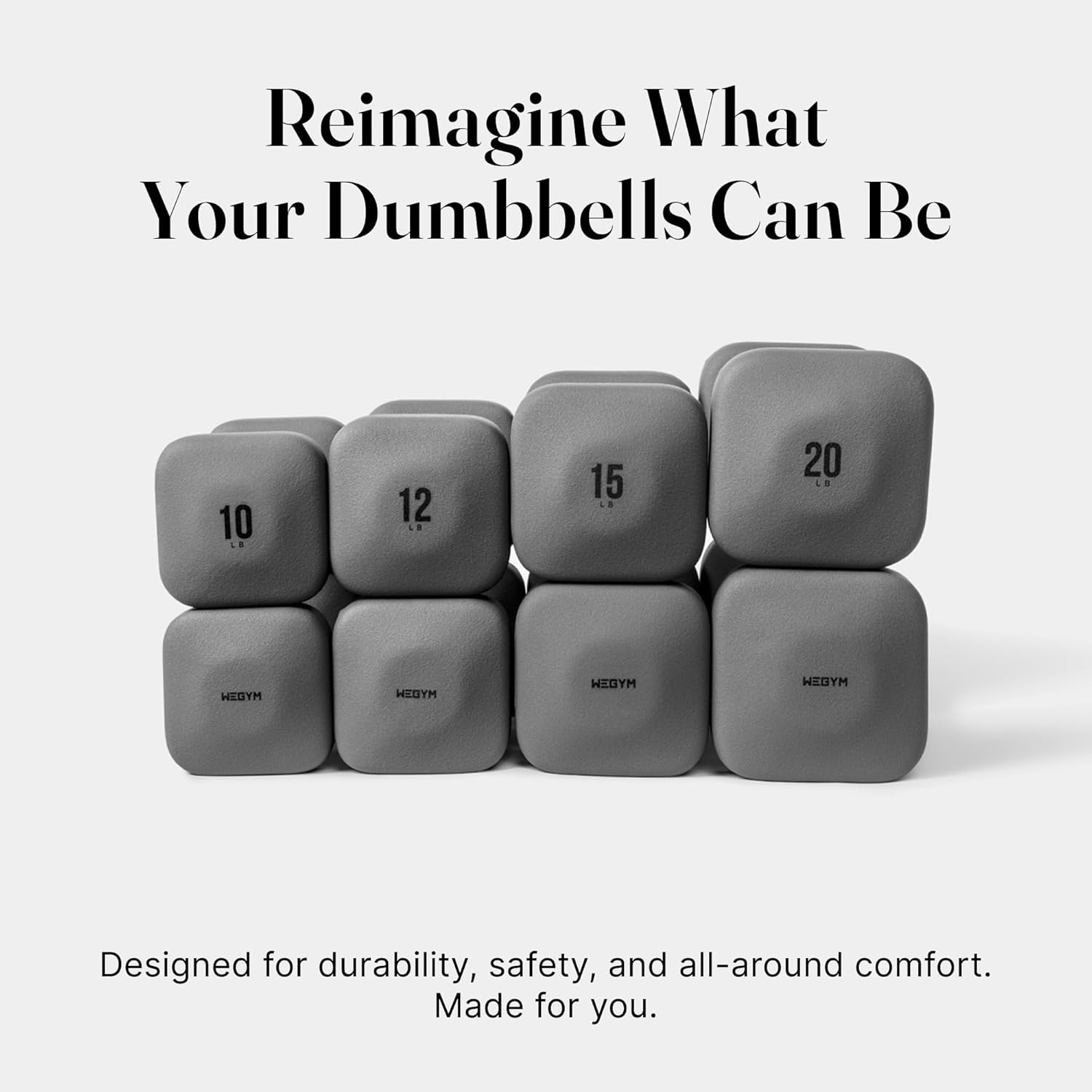 WeGym SafeGrip Square Dumbbells with Anti Slip Handles, Aesthetic Free Weights for Home Workouts, Stable Design Prevents Rolling during Floor Exercises