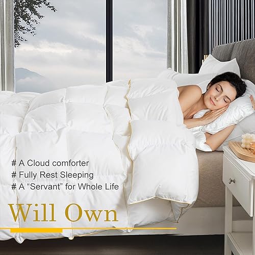 Miniatura 8 de WhatsBedding Edredón de plumas de ganso blanco hinchado de lujo, tamaño individual, relleno de edredón para todas las estaciones, colección de hotel