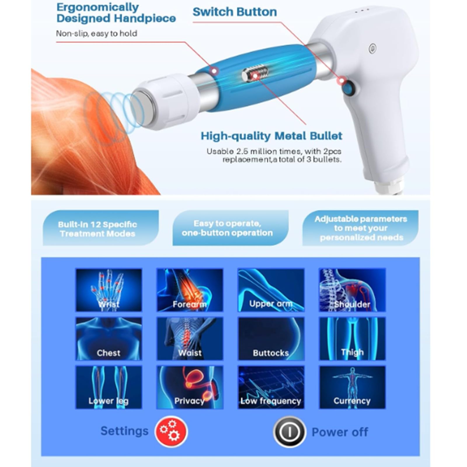 Macchina Per Terapia Ad Onde D'urto, ED Fisioterapia Pneumatica Ad Onde D'urto Massaggiatore Muscolare Profondo Per Alleviare Il Dolore Muscolare Con 5 Teste Di Massaggio Per Disfunzione Erettile