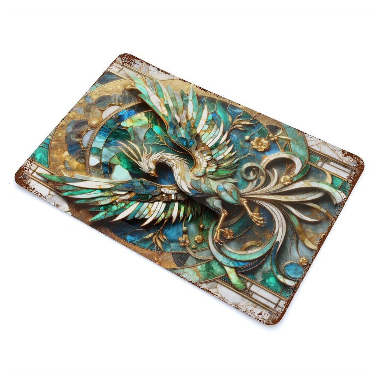 Abstract Phoenix Kintsugi Rusty Metal Tin Sign 11.8"x7.9", Industrial Home Decor for Garage, Pub Or Kitchen
