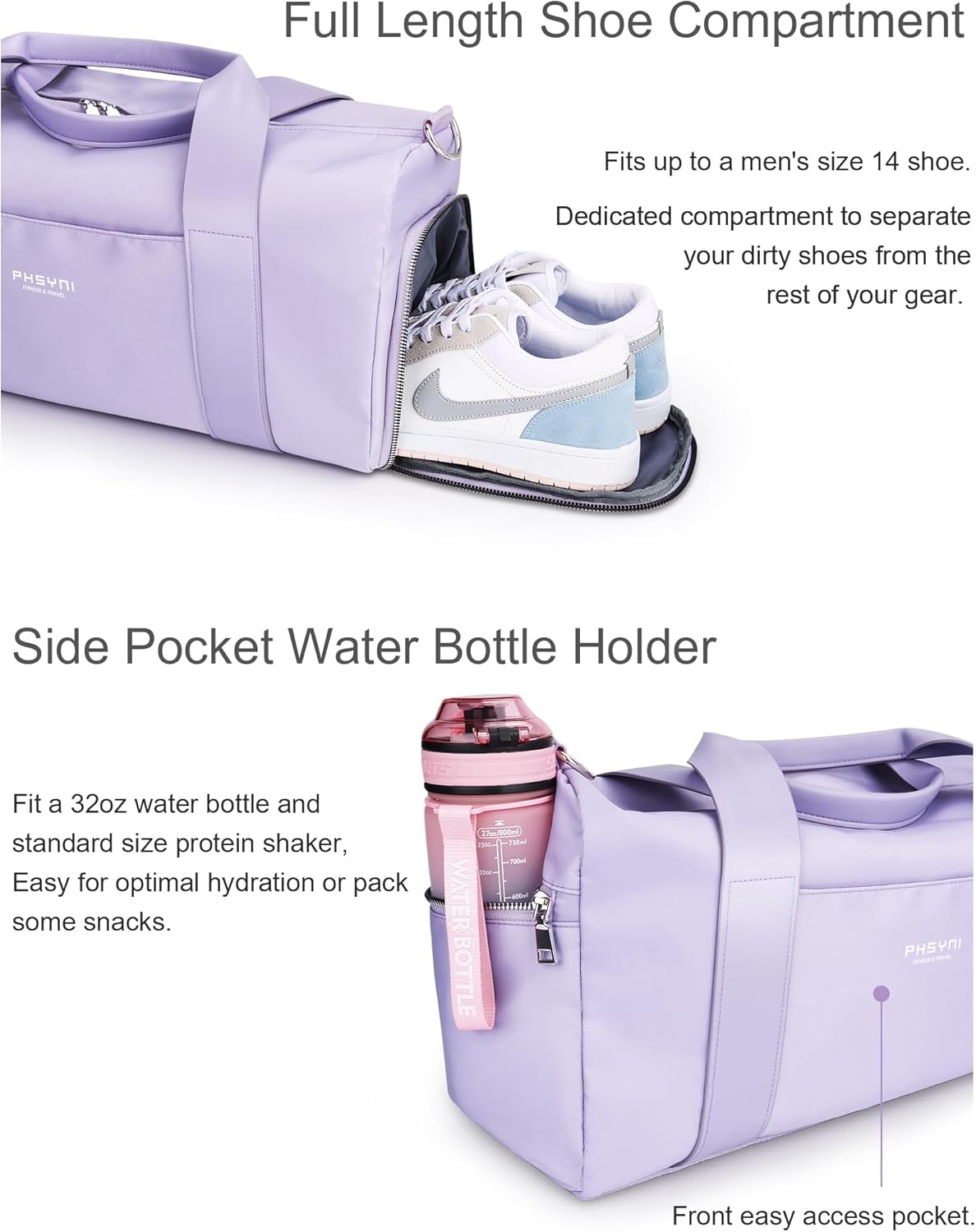 Gym Bag for Women Girls with Shoe Compartment & Wet Pocket - Duffle Bag for Travel Sports Fitness Workout Athletic, 19"-Medium, Purple - Image 4