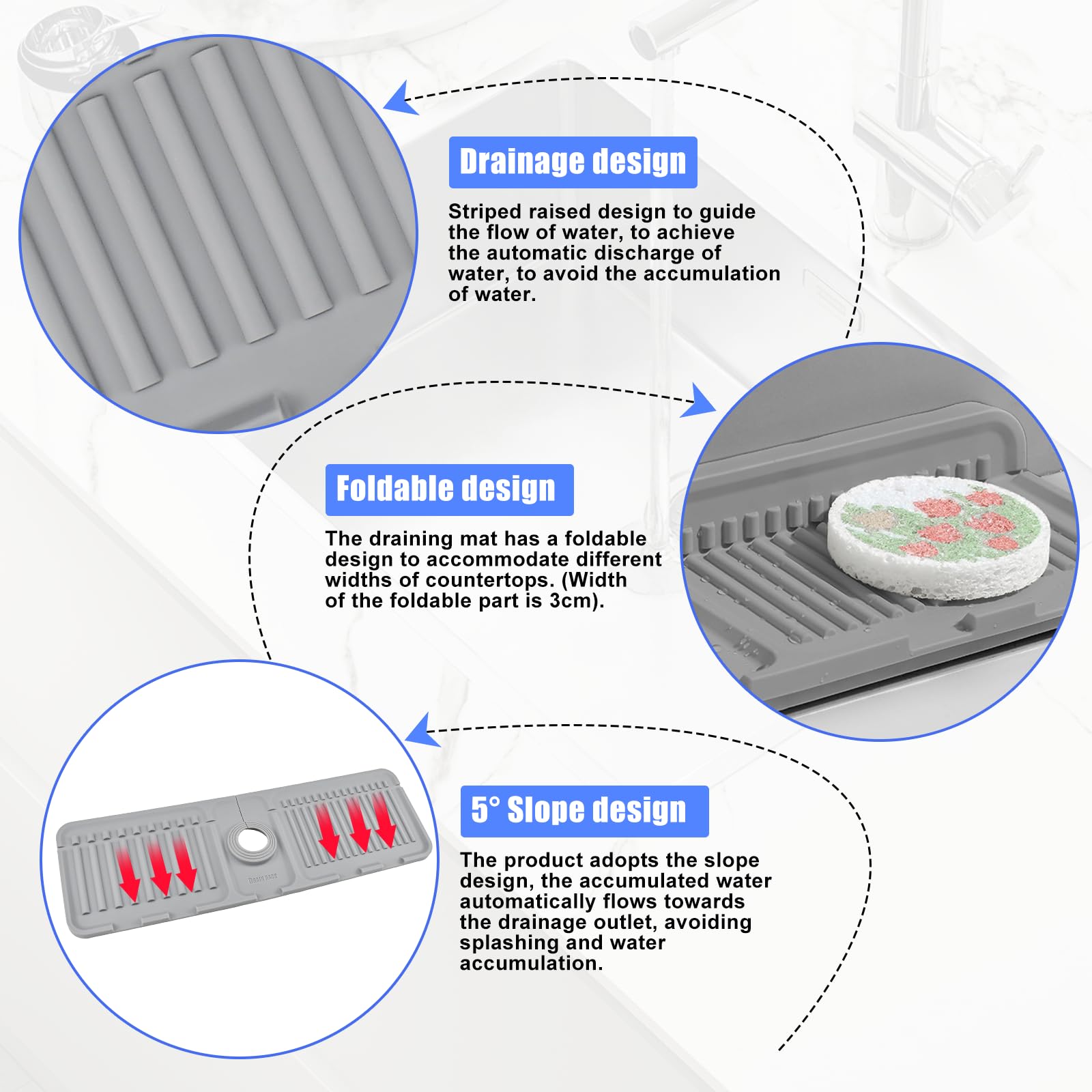 Tappetino Per Rubinetto In Silicone 13x3.8cm - Paraspruzzi Per Lavello Cucina E Bagno, Lavabile E Assorbente - Foto 10