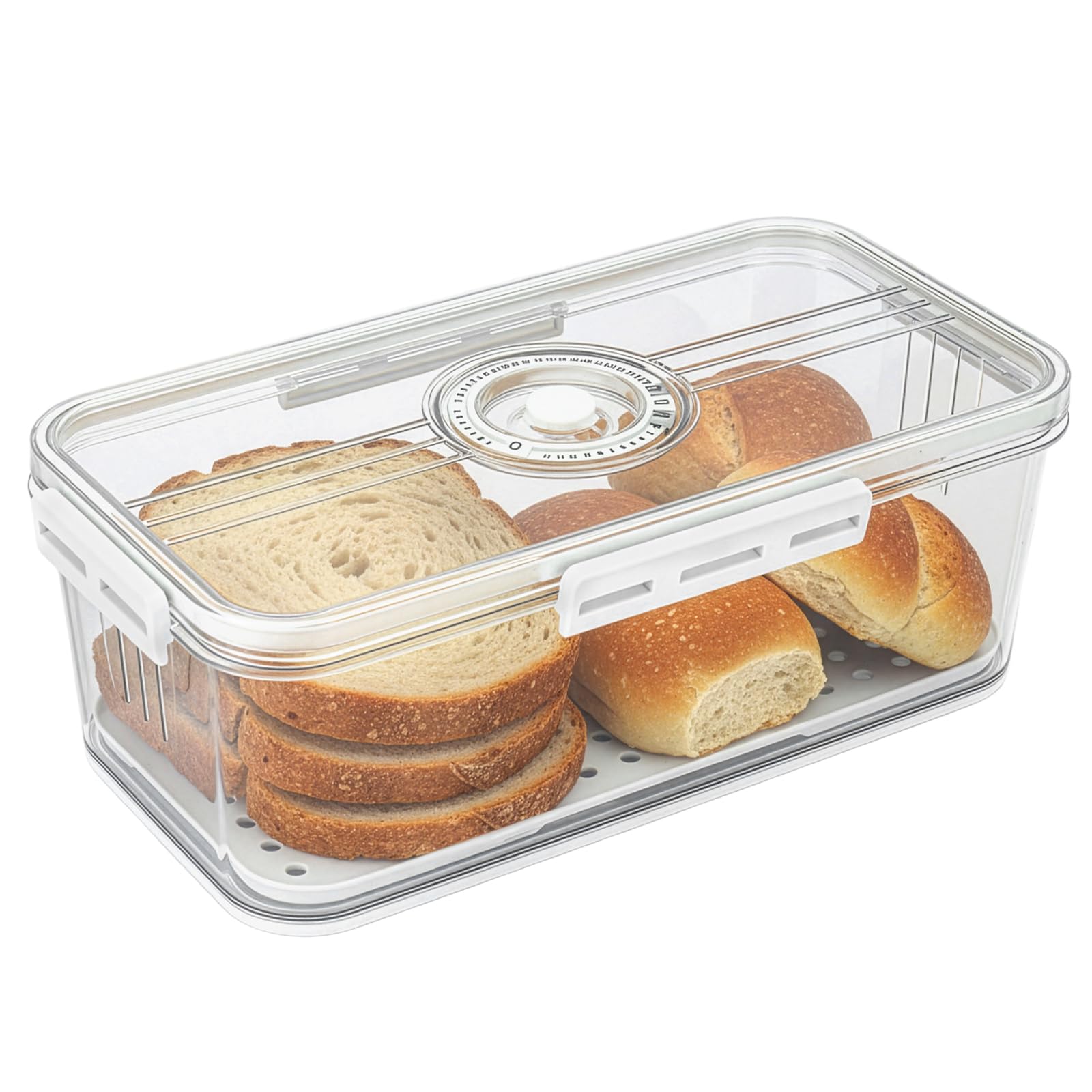 HPVERDALIVING Airtight Bread Box with Time Recording Dial – Large Plastic Bread Storage Container for Kitchen Countertop, Keeps Homemade Bread, Bagels, Toast, Fruits & Vegetables Fresh (White)
