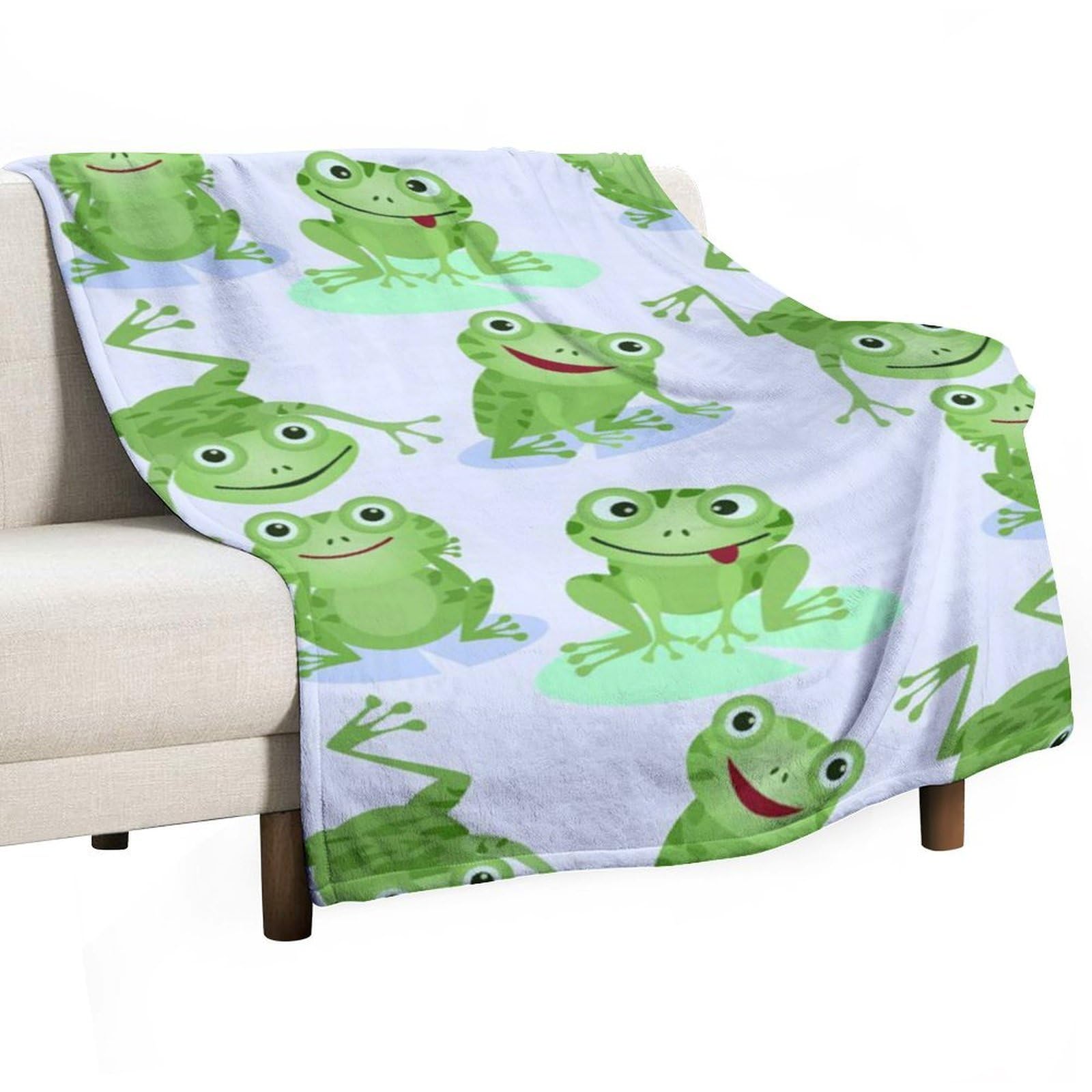 Hxwokrum Flannel Blanket, Frogs Pattern Throw Blanket for Couch Sofa Bed Office, Soft And Comfortable Without Pilling