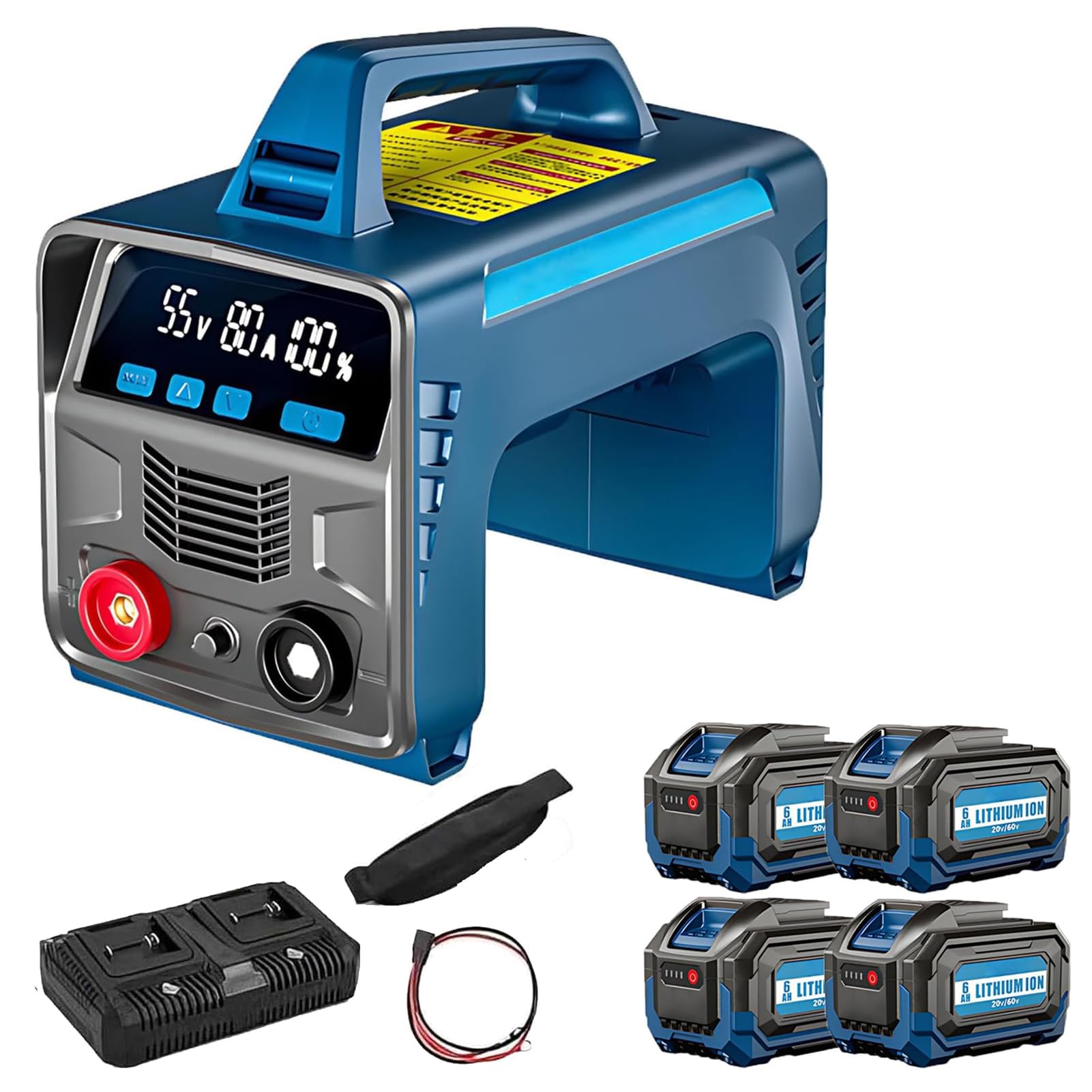 Saldatore a Batteria Portatile, Saldatrice MMA, hot start, display LED, alimentata a batteria, con 2/4 batterie, saldatrice digitale IGBT, Adatta per Ferro/Acciaio Inossidabile/Alluminio (4 Battery)