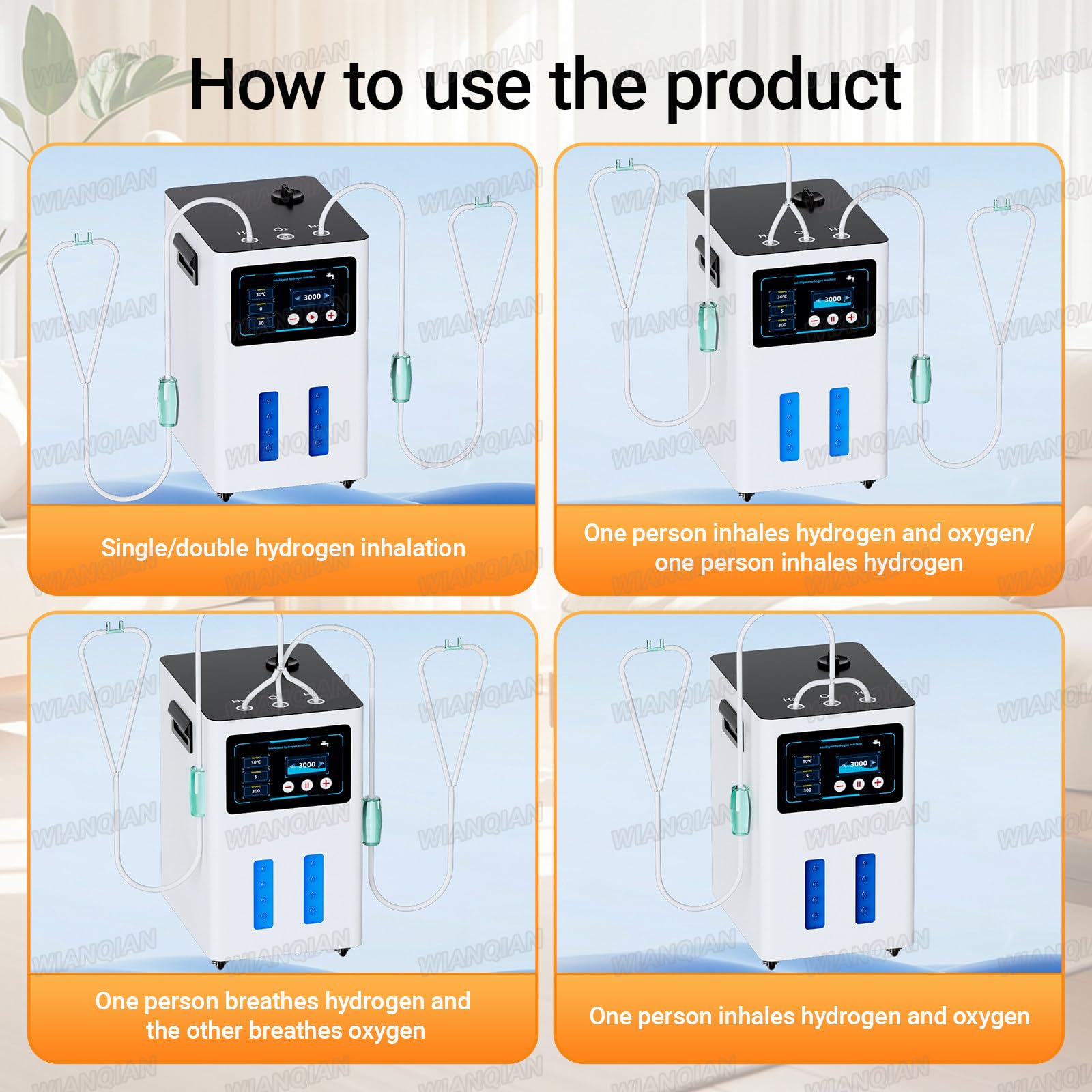 Tragbare Wasserstoff-Inhalationsmaschine, Hochreiner Gasgenerator, intelligenter Ventilator, LED-Touch-Display, für Zuhause, Reisen, Wellness