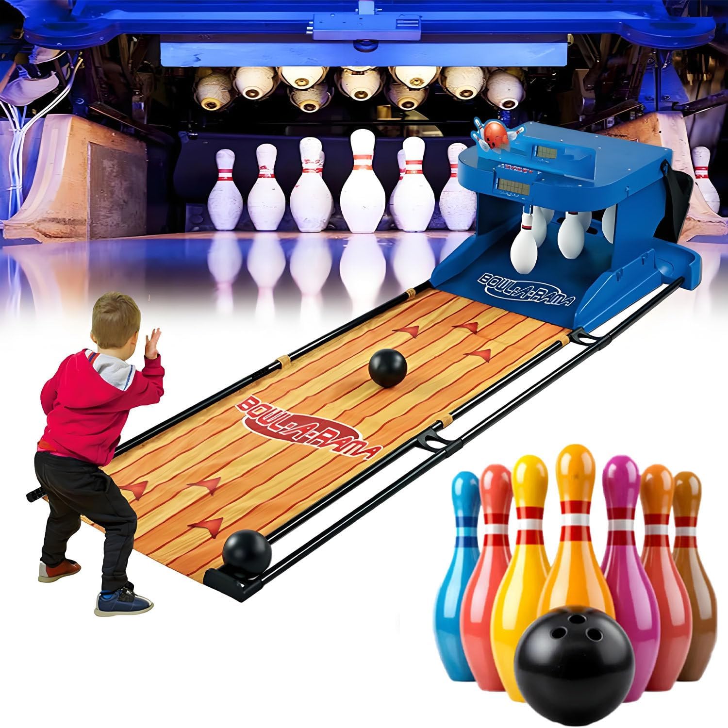 Foldable Indoor Electronic Bowling Alley Game, Kids Bowling Set, Bowling Alley Arcade Game, with LED Scoreboard Lighting and Simulation Sound Effect, for Kids and Adults 3.5m/11ft