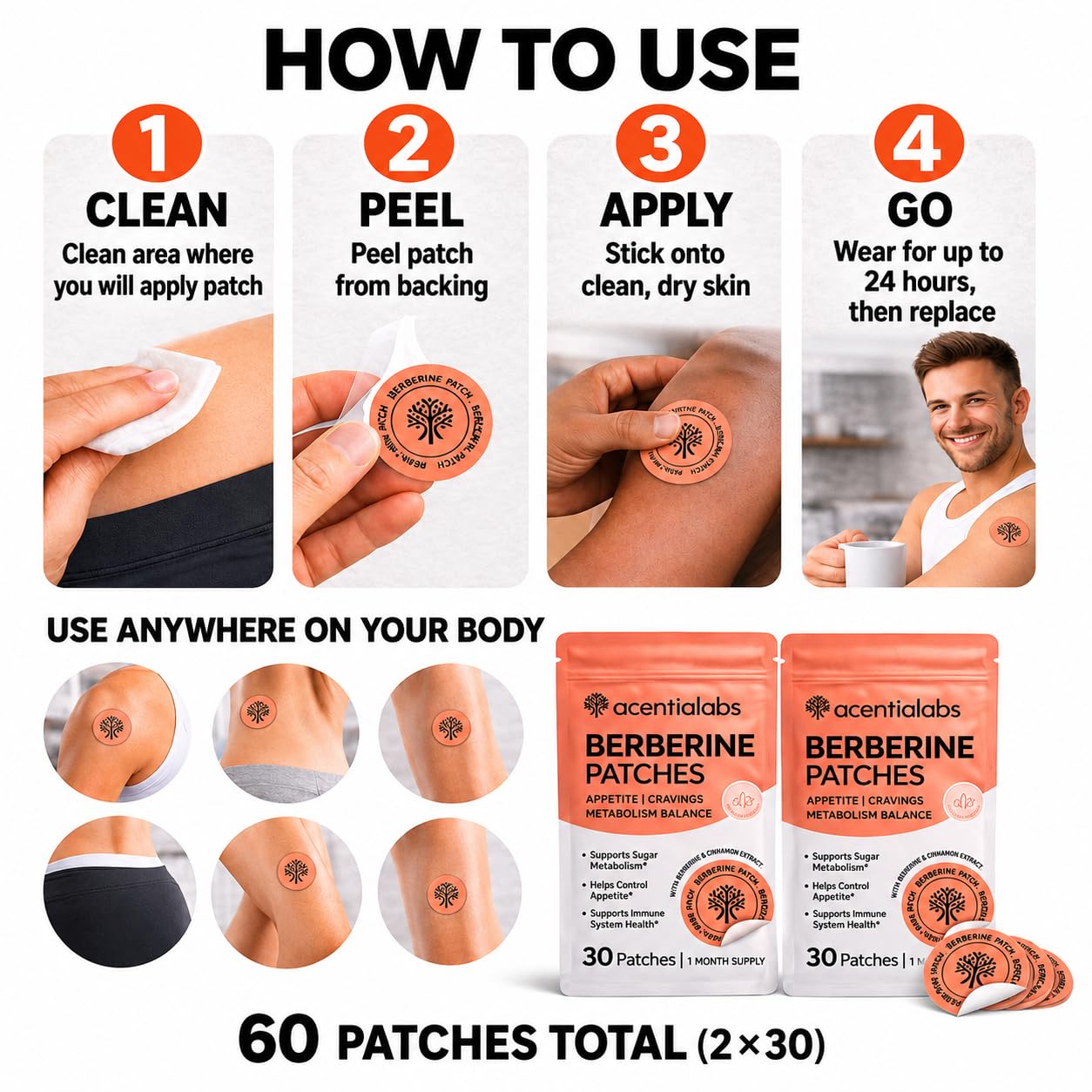 Premium 60 Berberine Patches for Women & Men Transdermal Herbal Patch for Metabolism & Appetite Support, Plant-Based Wellness with Cinnamon Extract (60 Patches) 2 Months — Amazon image 5