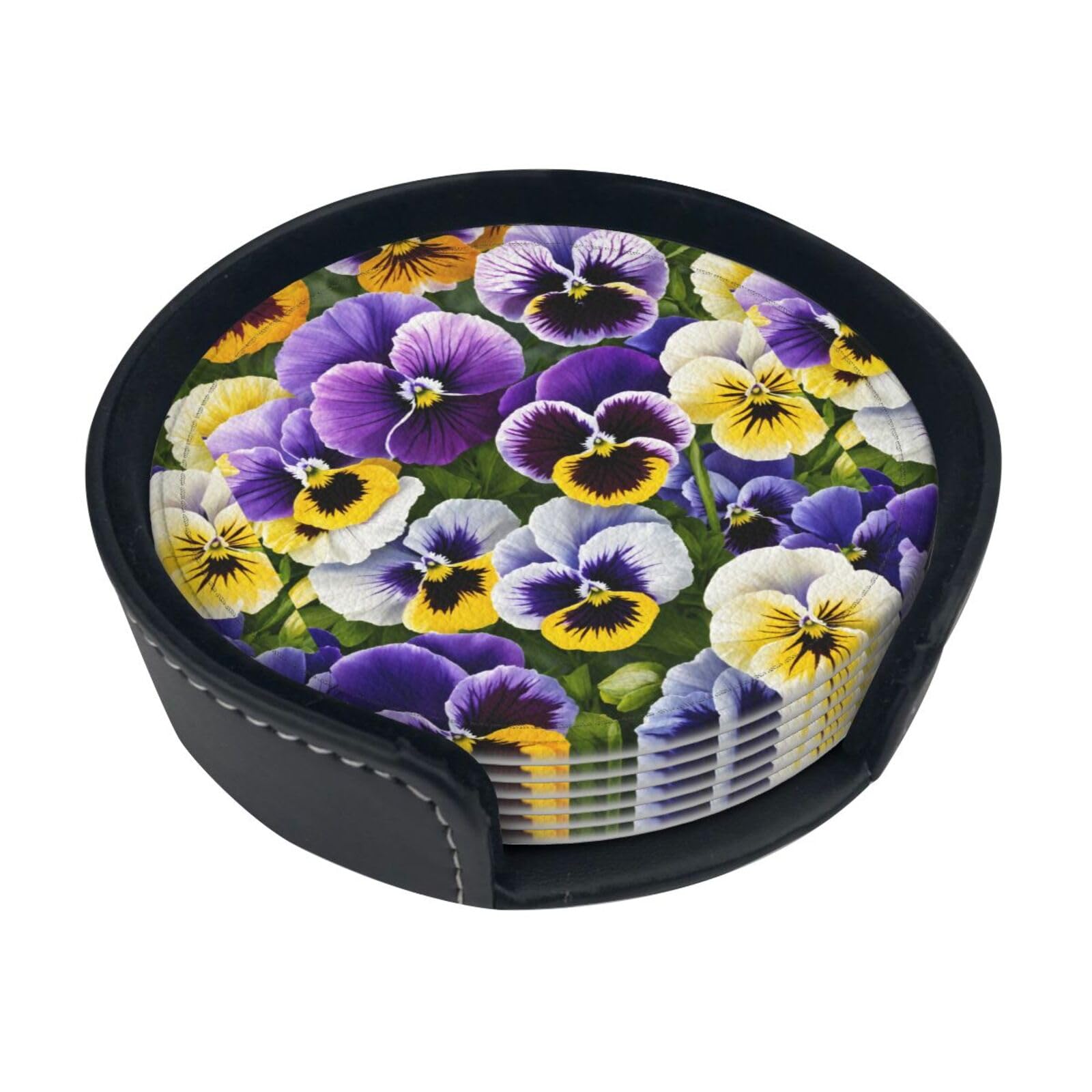 Blue Flowers Print Round Coasters Set Of 6,Coaster For Tabletop Protection Home Bar Decor