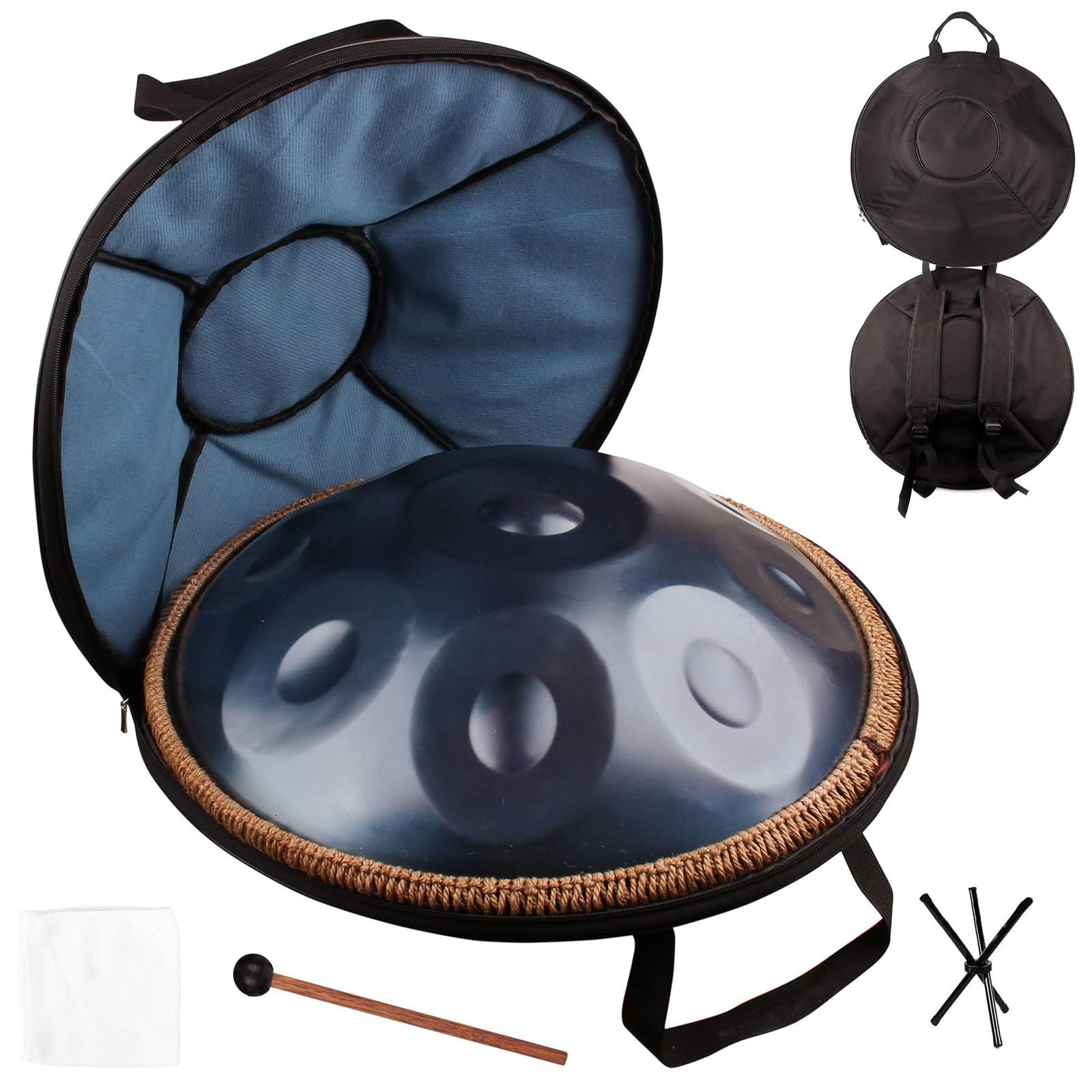 Tamburo a Mano 10 Note, Tamburo a Lingua in Acciaio da 22 Pollici con Borsa Morbida, 440 Hz in re minore, percussioni armoniche per Il Suono, Meditazione Personale, Yoga (Blu)