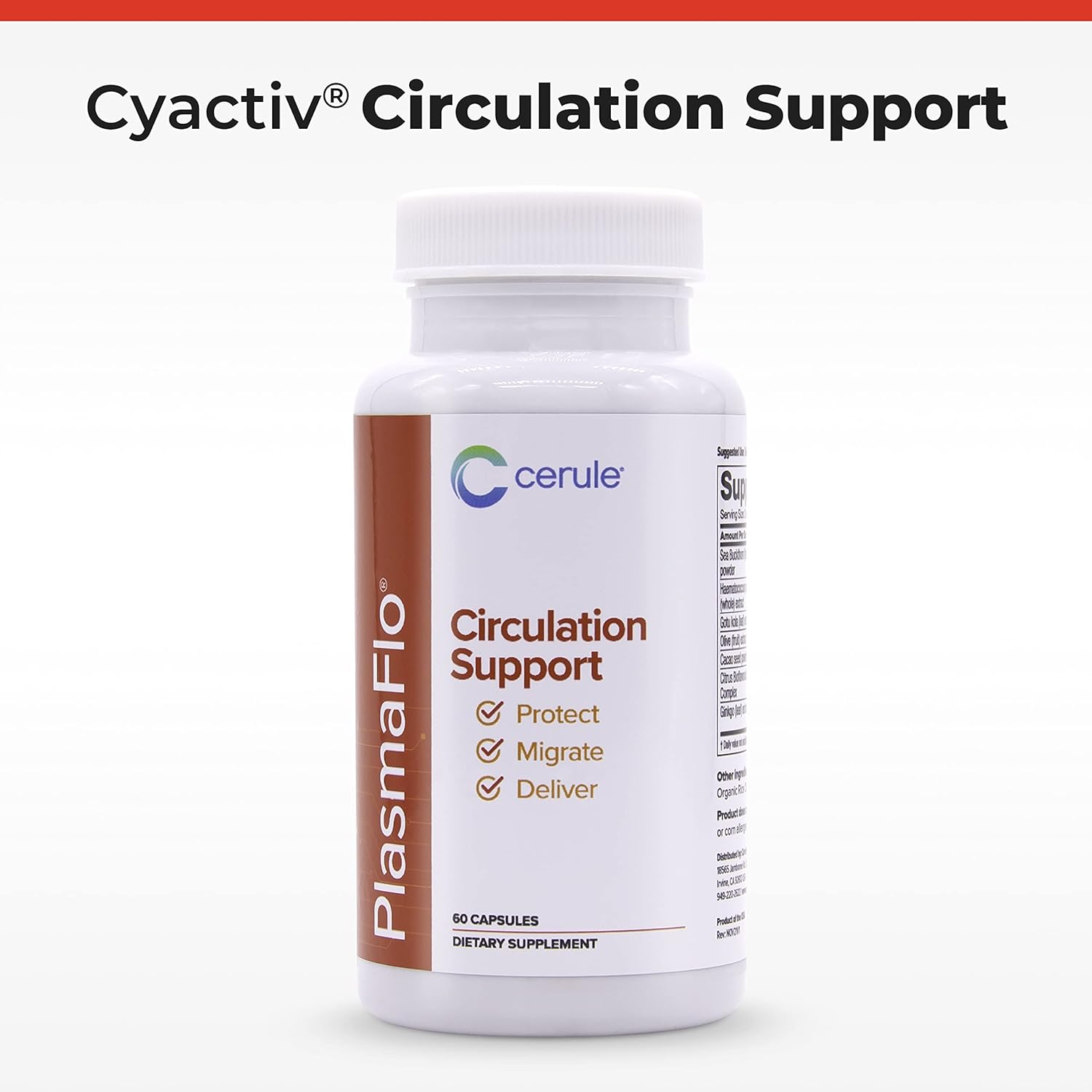 Cerule Plasmaflo Blood Flow and Circulation Support Supplement – Vascular and Heart Health Formula with Enzyme Blend, Gotu Kola, Ginkgo Biloba, Sea Buckthorn, and Antioxidants – 60 Vegetarian Capsules