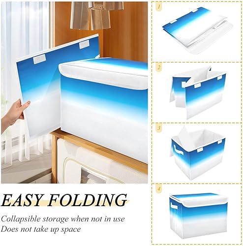 Miniatura 4 de GAIGEO Contenedores de almacenamiento de color azul y blanco degradado con tapas, organizadores de armario y caja de almacenamiento, cestas de