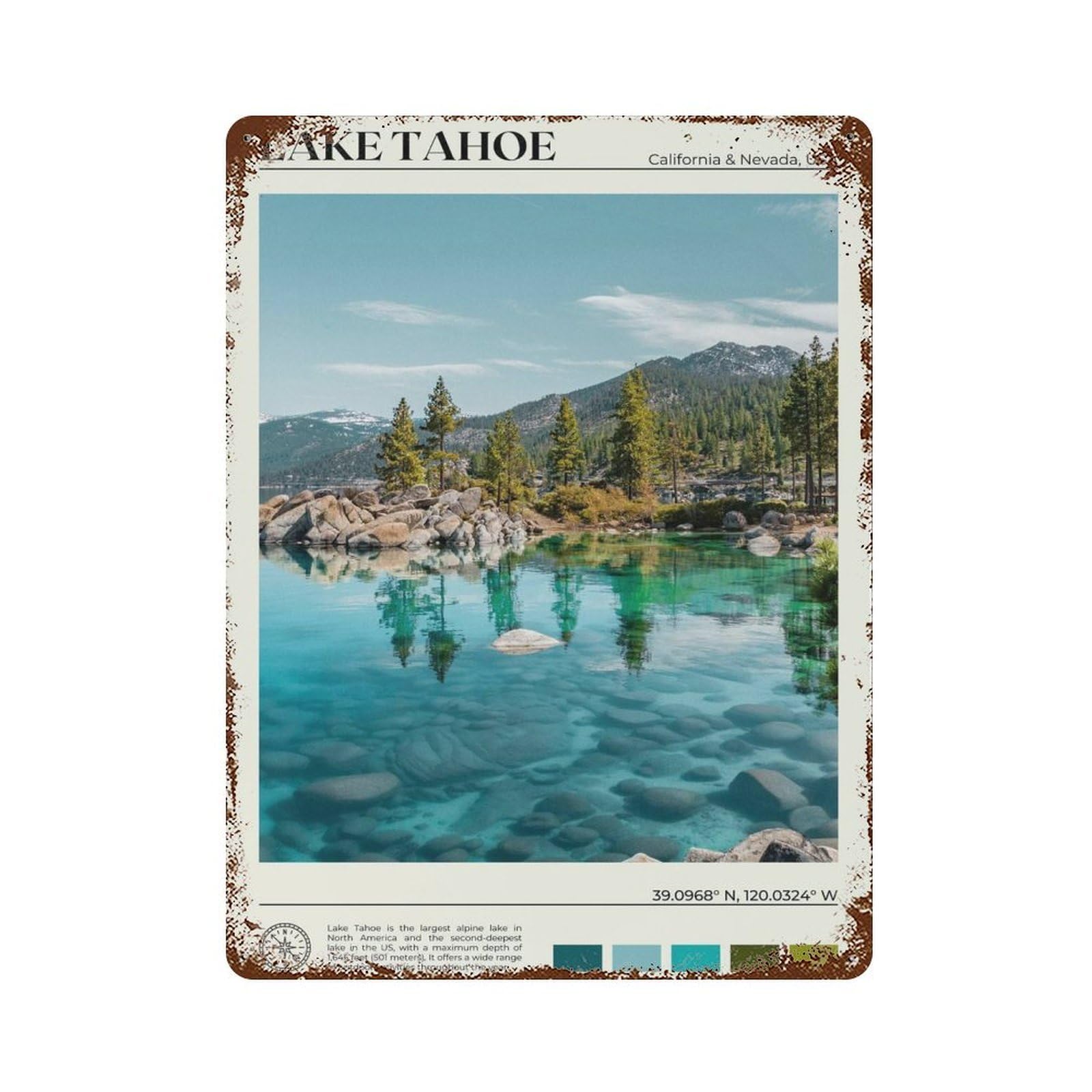 xiaoxiaoshen Real Photo Lake Tahoe Decor Wall Decor Art Metal Tin Poster Modern Home Decor Art Home Bar Shop Decorations Vintage Sign 40x30cm