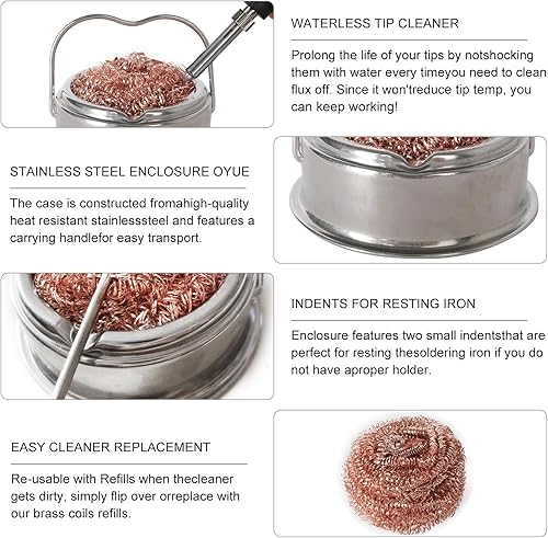 Miniatura 17 de Limpiador de puntas de soldador de soldadura, punta de soldadura con esponja de alambre de latón de limpieza, con soporte de soporte negro, no Negro