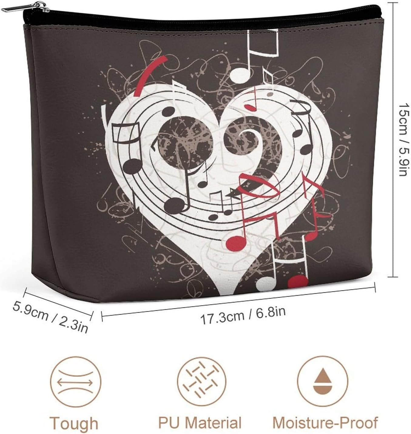 Music Symbols Love Travel Cosmetic Bag Small Makeup Bag,Portable Toiletry Bag Travel Accessories for Women Men image 2