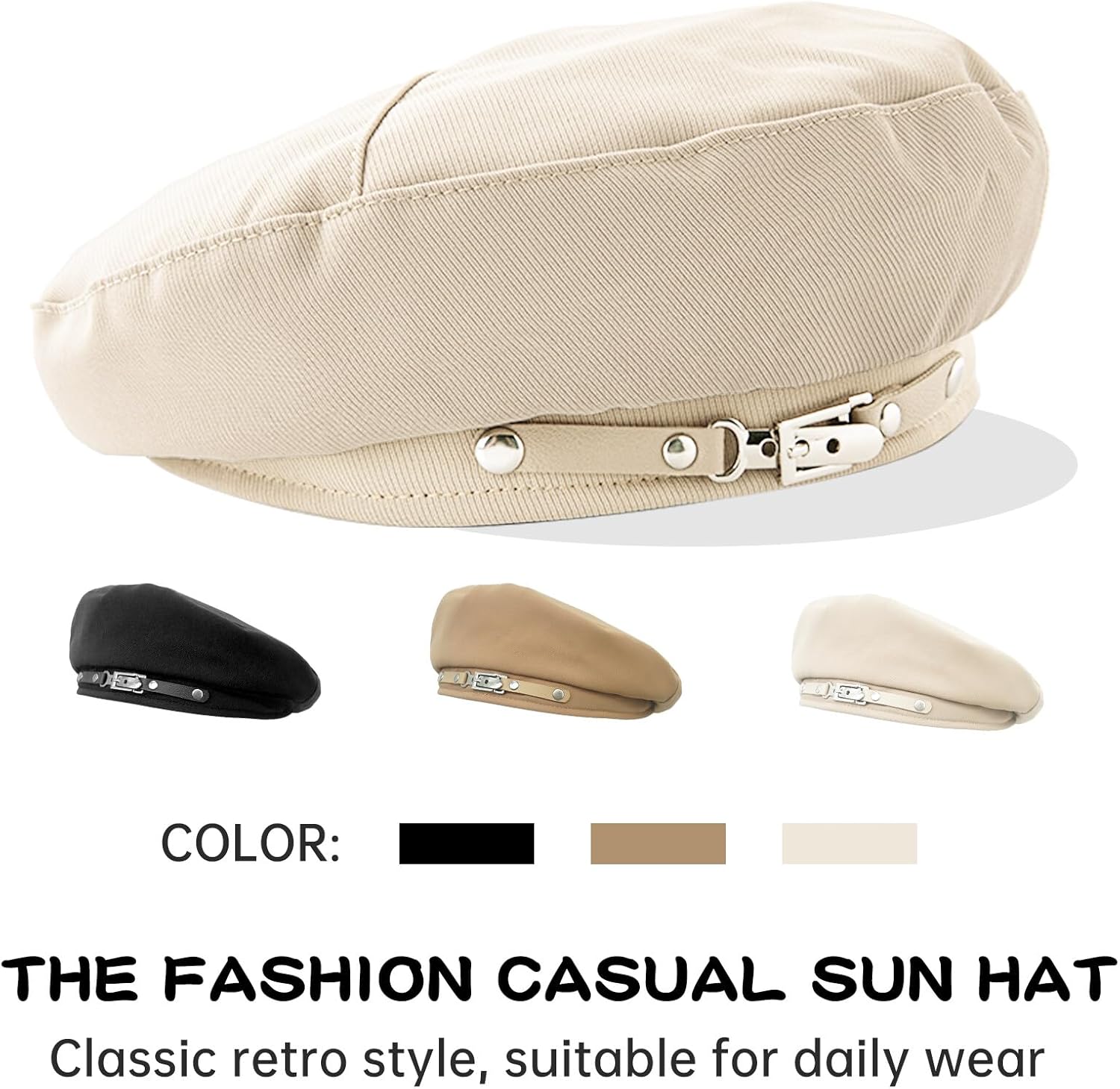 FEOYA Women’s French Beret Hat Cotton Solid Color Beanie Hat for All Season - Image 2