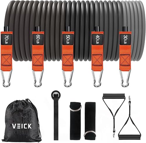 Miniatura 30 de VEICK Bandas de resistencia, bandas de ejercicio, bandas de entrenamiento, bandas de resistencia para entrenar con asas para hombres y mujeres, Gris