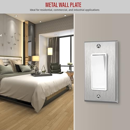 Miniatura 7 de ENERLITES Placa decorativa de pared metálica para interruptor o receptáculo, resistente a la corrosión, tamaño de 1 banda, 4.50 x 2.76 pulgadas,