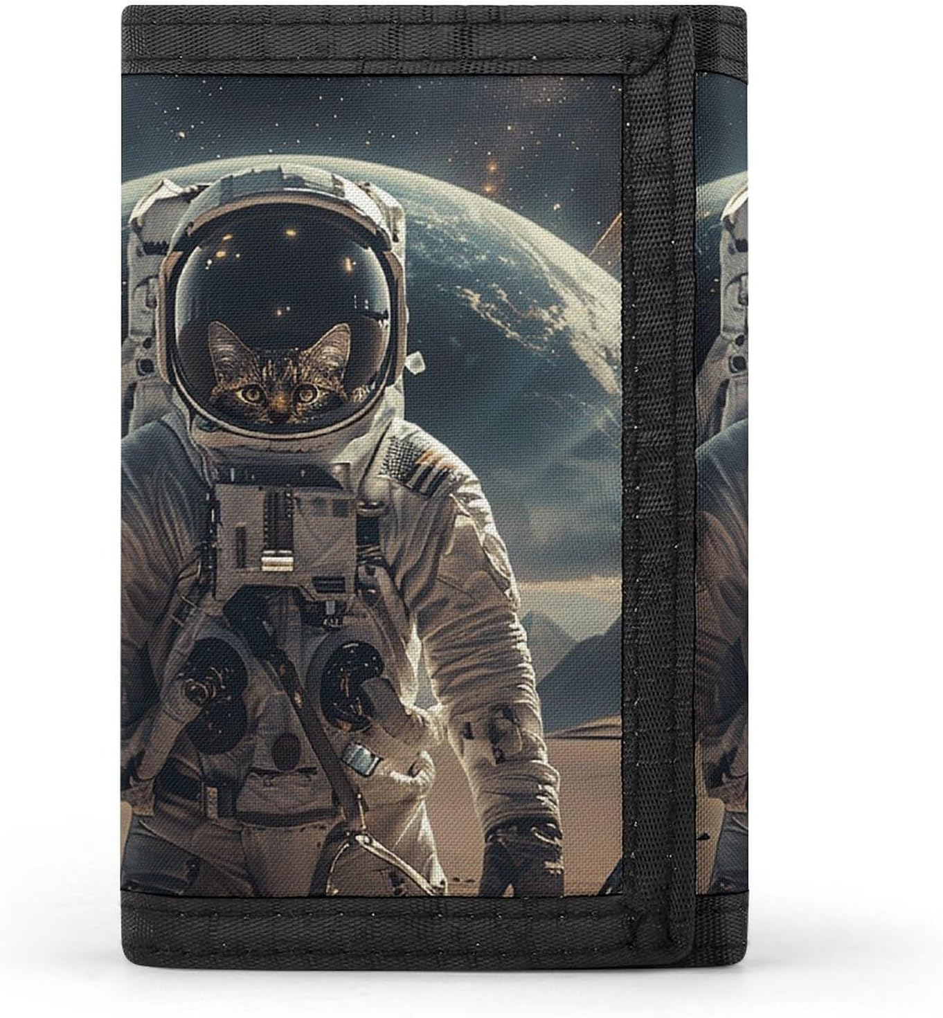 Trifold Canvas Wallet with Keychain, Modern Fashion Credit Card Holder Wallet for Men Women, Astronaut Cat Pictures Slim Wallets W/Zipper Coin Pocket, Novelty Birthday Gift